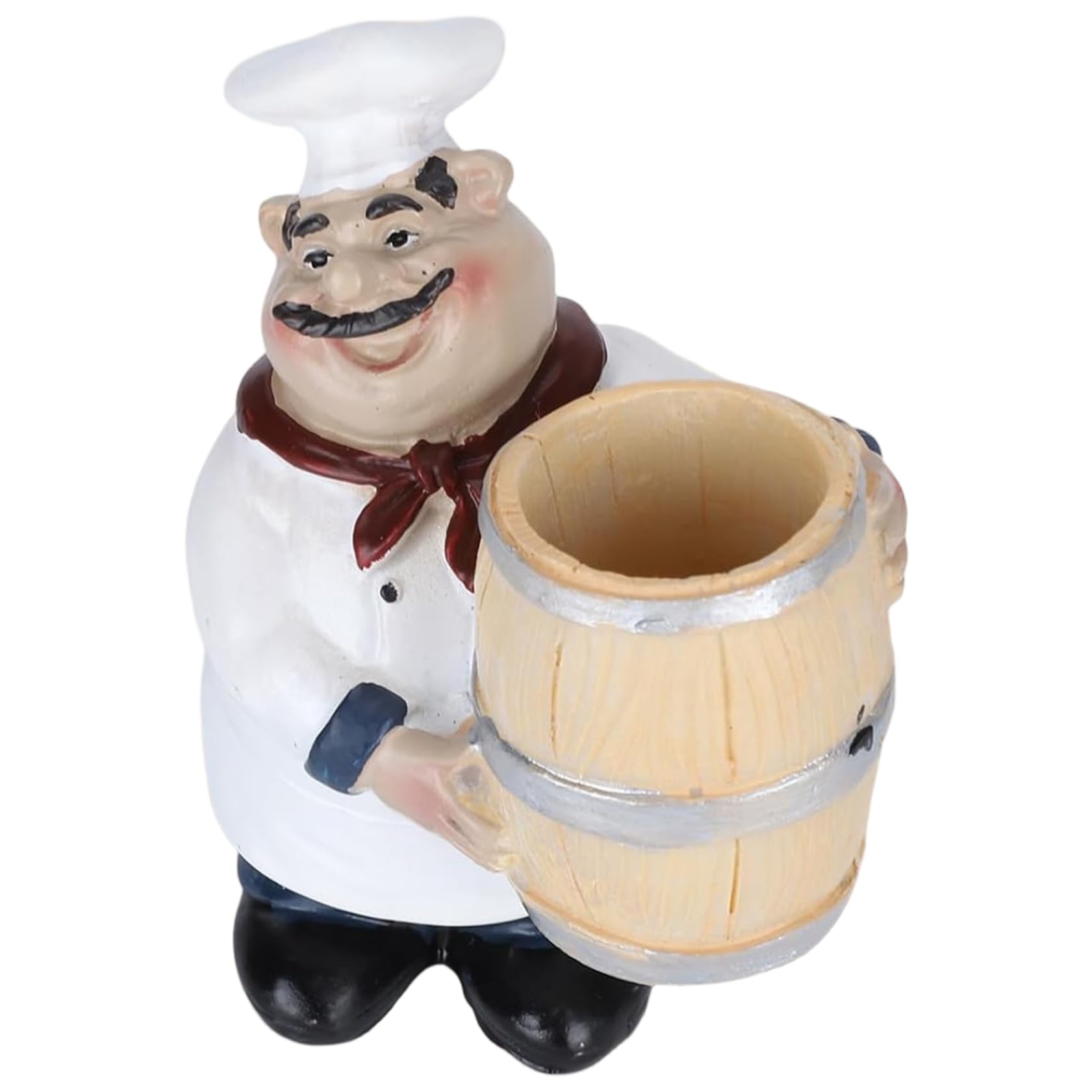 Otbushit White Fat Chef Kitchen Decor, Resin Chef Figurine Toothpick Holder With Barrel For Kitchen Counter Cute Statue For Home Cafe Or Restaurant