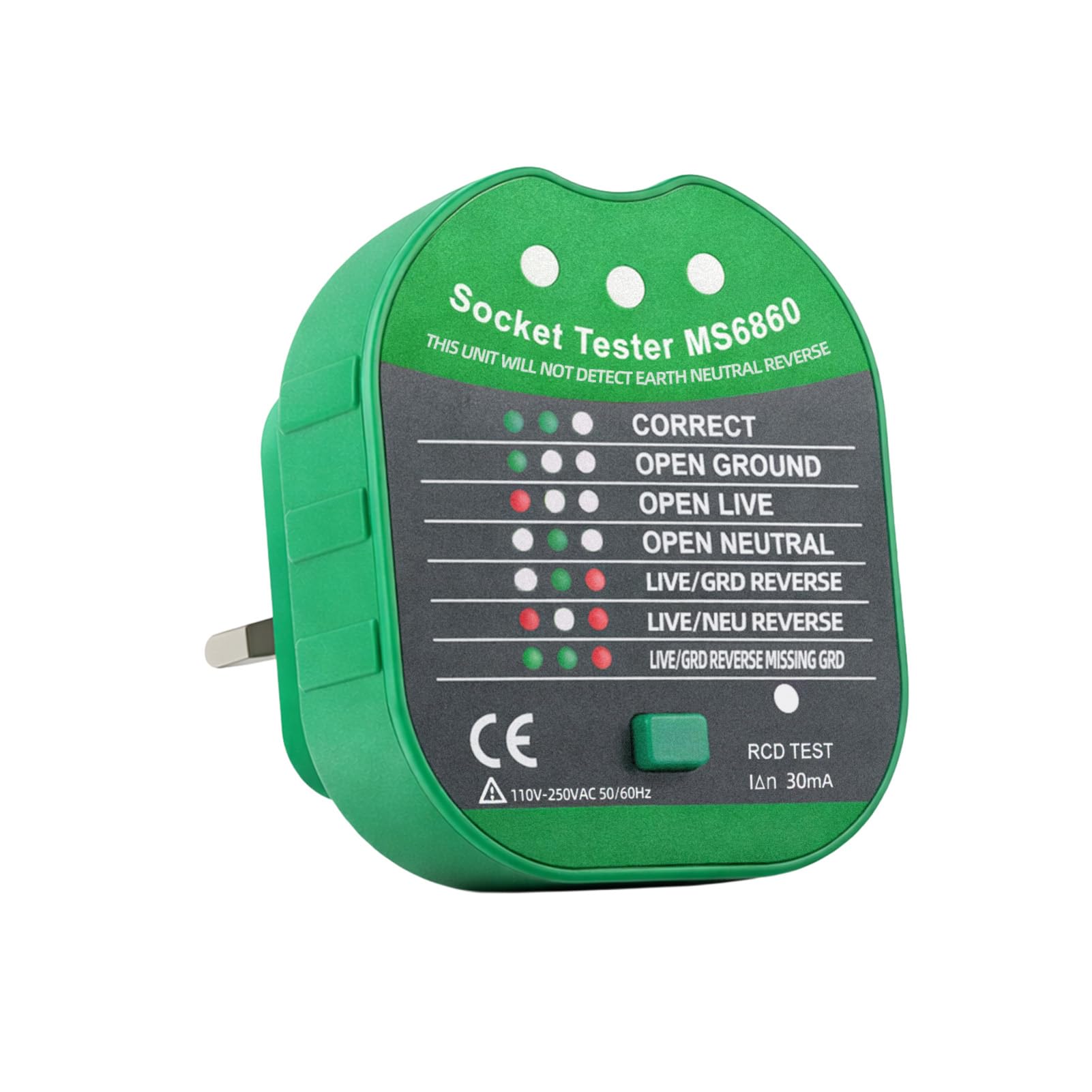 Socket Tester UK 90V-250V Electric Outlet Tester with RCD GFCI Test LED Indicators Power Plug Polarity Detector Automatic Wiring Fault Diagnostic Tool for Neutral Live Earth Grounding Check
