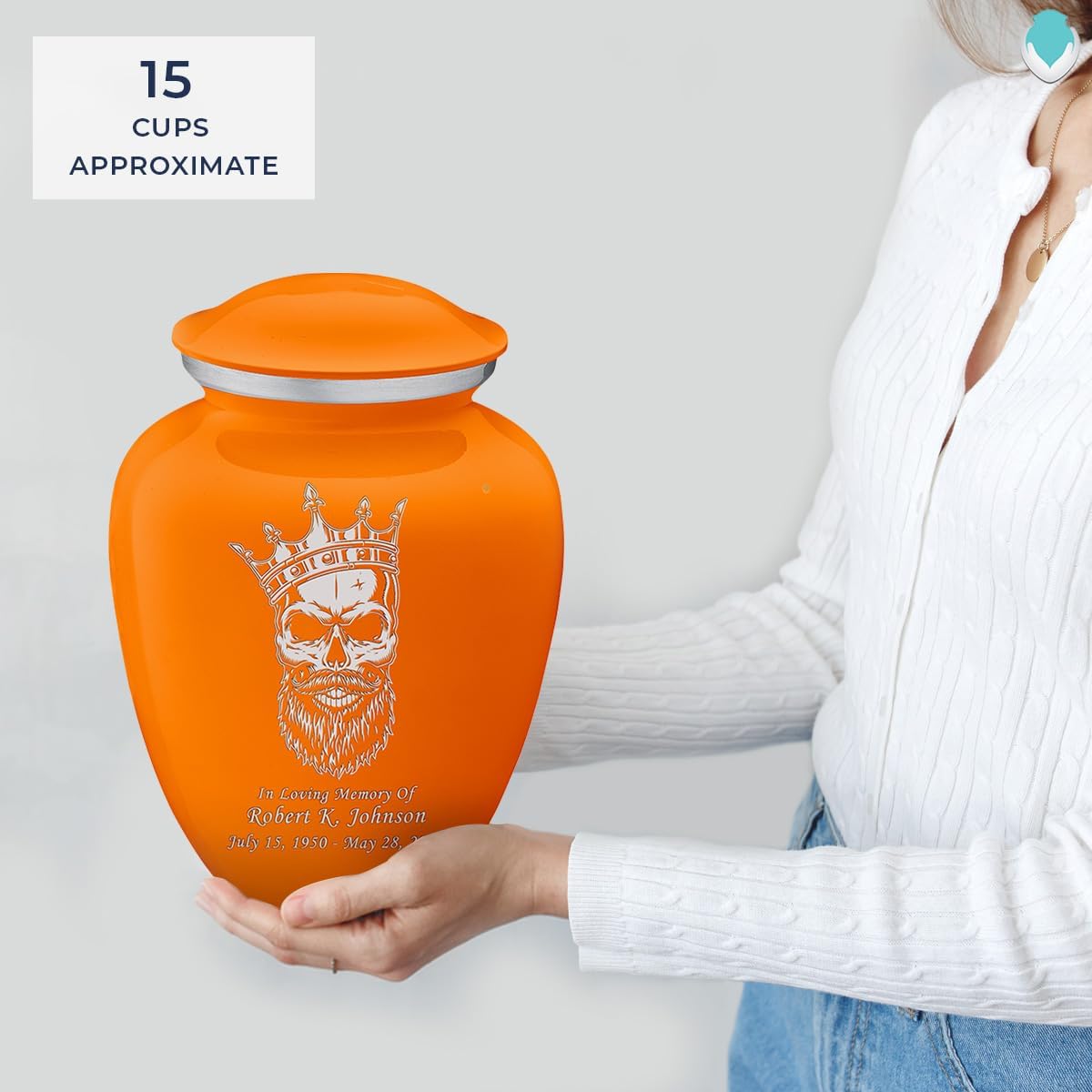 Geturns Embrace Adult Personalized Skull Cremation Urns for Human Ashes I Large Burnt Orange Funeral Urn for Men and Women I 200 lbs