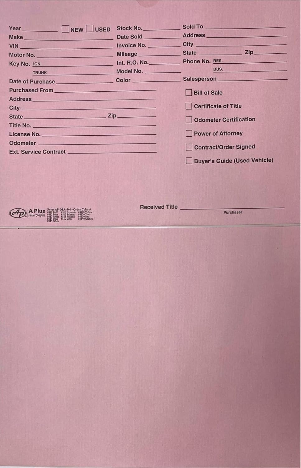 A Plus Paper Printed Vehicle Dealer Envelopes 9x12 Deal Jackets (100 Shrink Wrapped) (Pink))