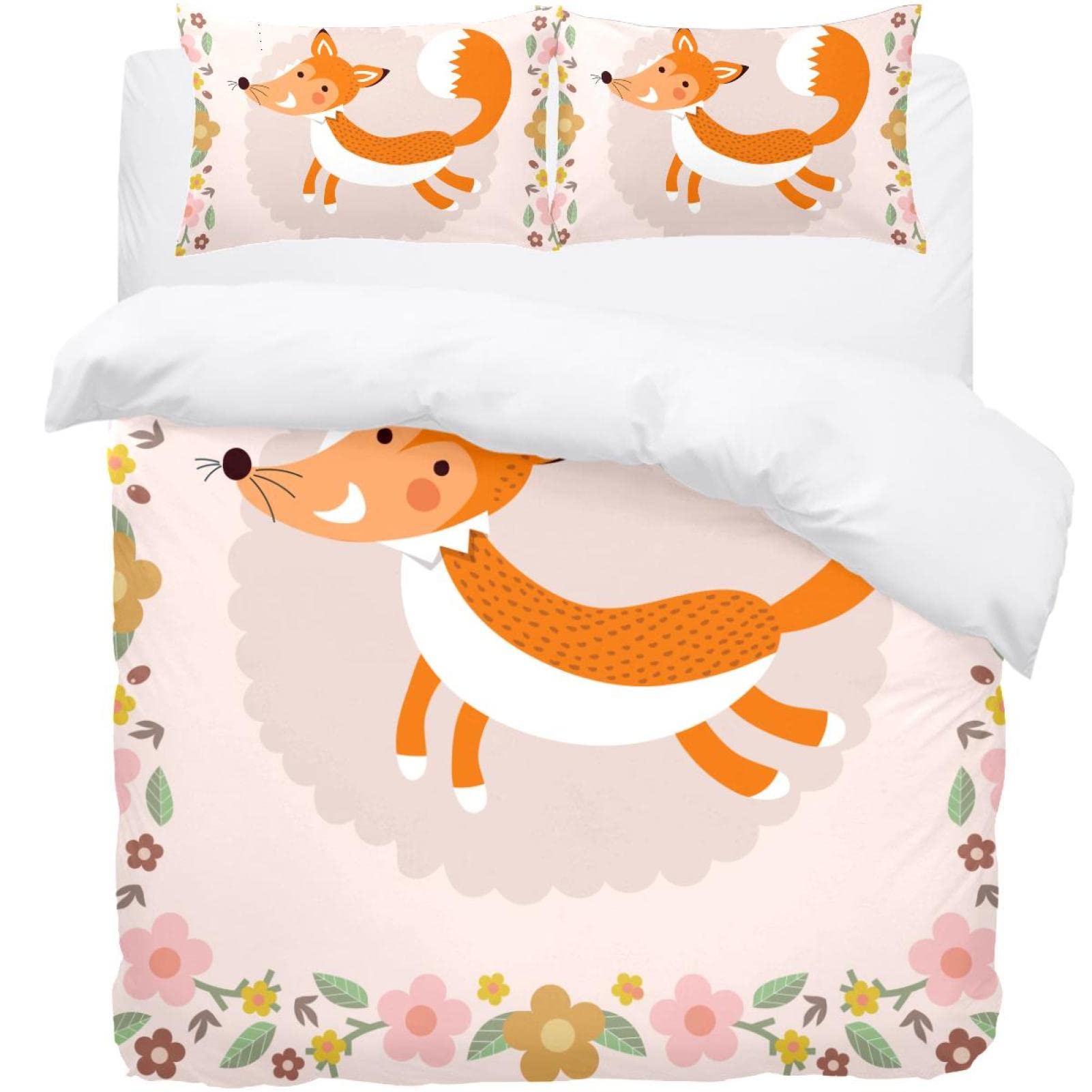 Housse de couette renard pour une chambre cocooning et florale en lit double