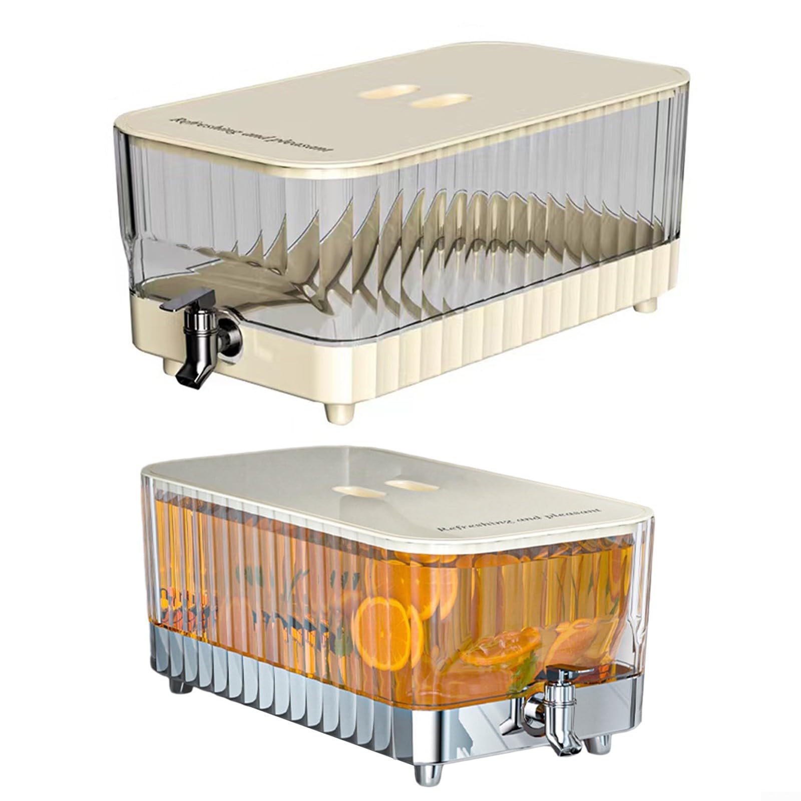 Distributeur D'eau Frigo 5,3L Avec Robinet - Pichet 3 Compartiments Pour Jus, Thé, Limonade, étanche - 7