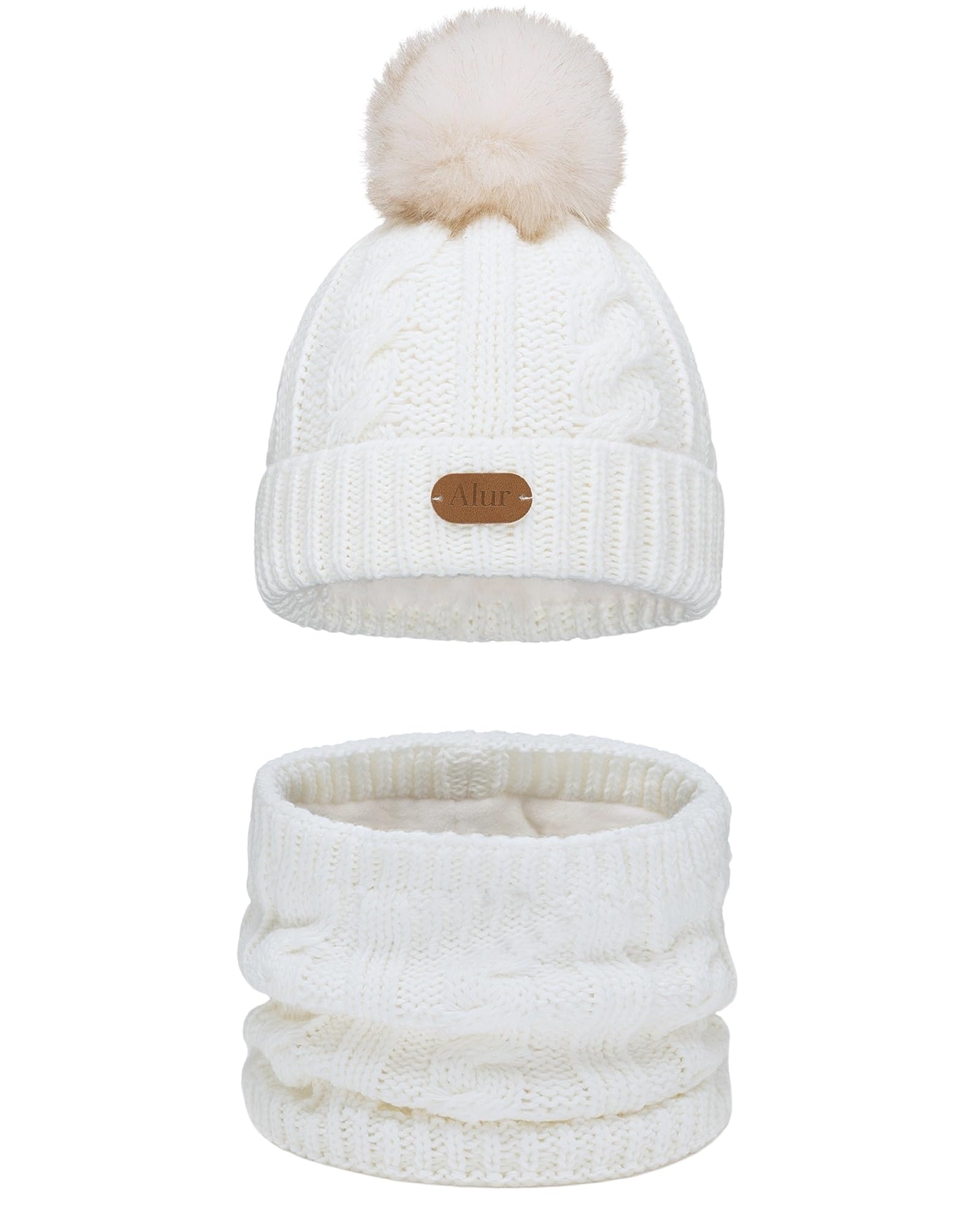Alur Gorro Invierno Niña y Niño con Bufanda Bebe Cálido - Universal Conjunto Gorro con Pompon y Bufanda Unisex - Suave Gorro y Bufanda de Punto para Niña y Niño (A1)