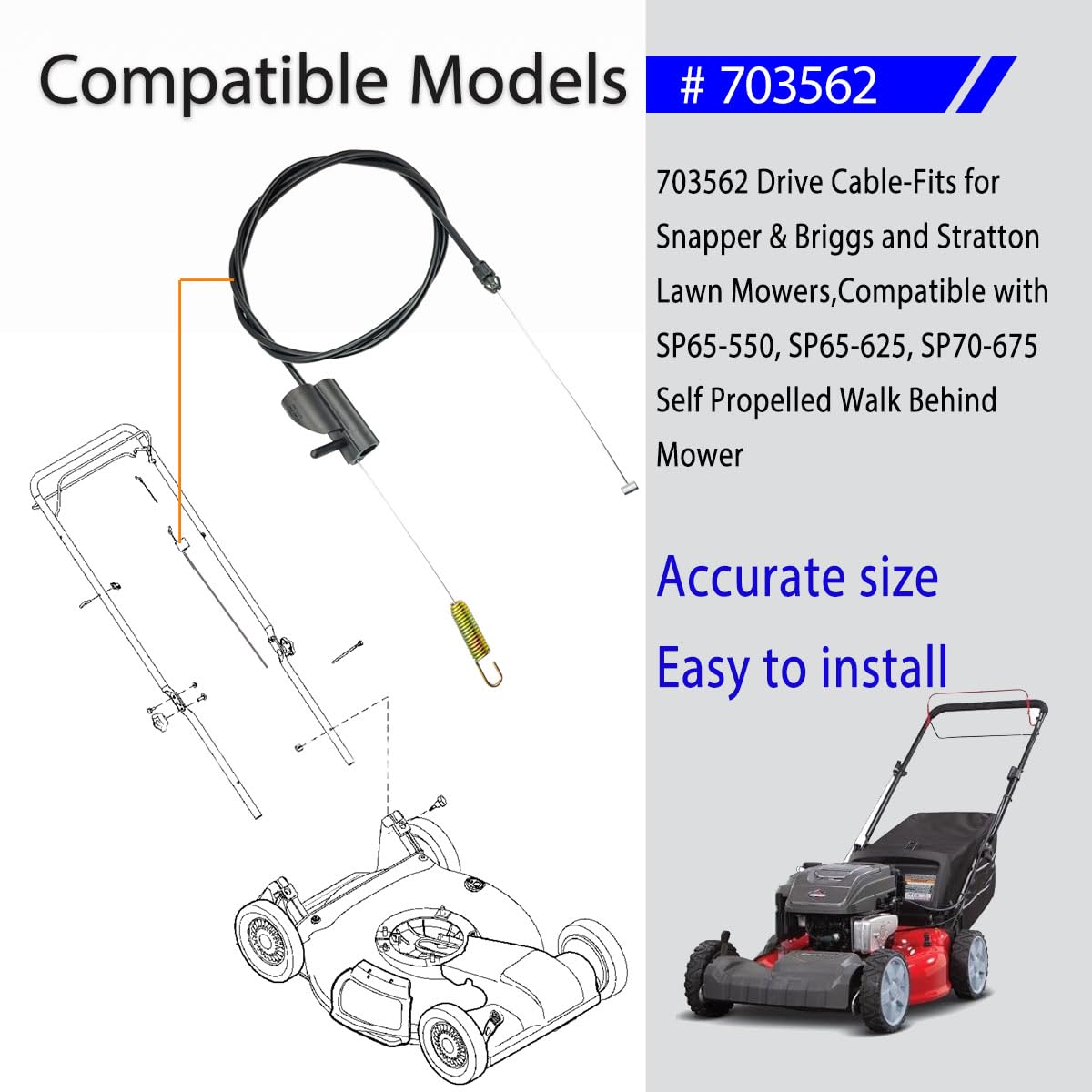 703562 Drive Cable-Fits for Snapper & Briggs and Stratton Lawn Mowers,Compatible with SP65-550, SP65-625, SP70-675 Self Propelled Walk Behind Mower