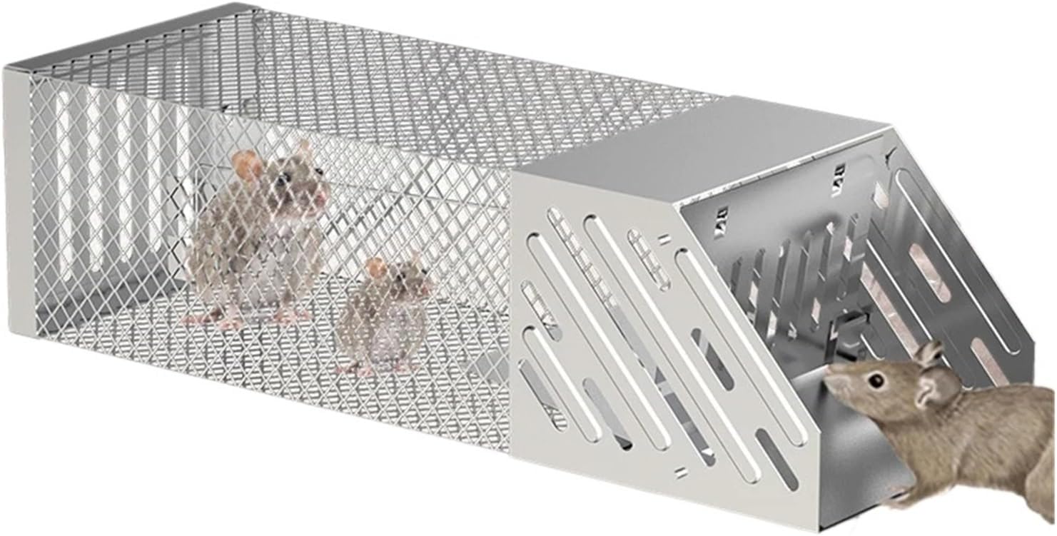 Automatic Cycle Self Locking Metal Rodent Trap with One Way Sliding Door 39x14x11 cm