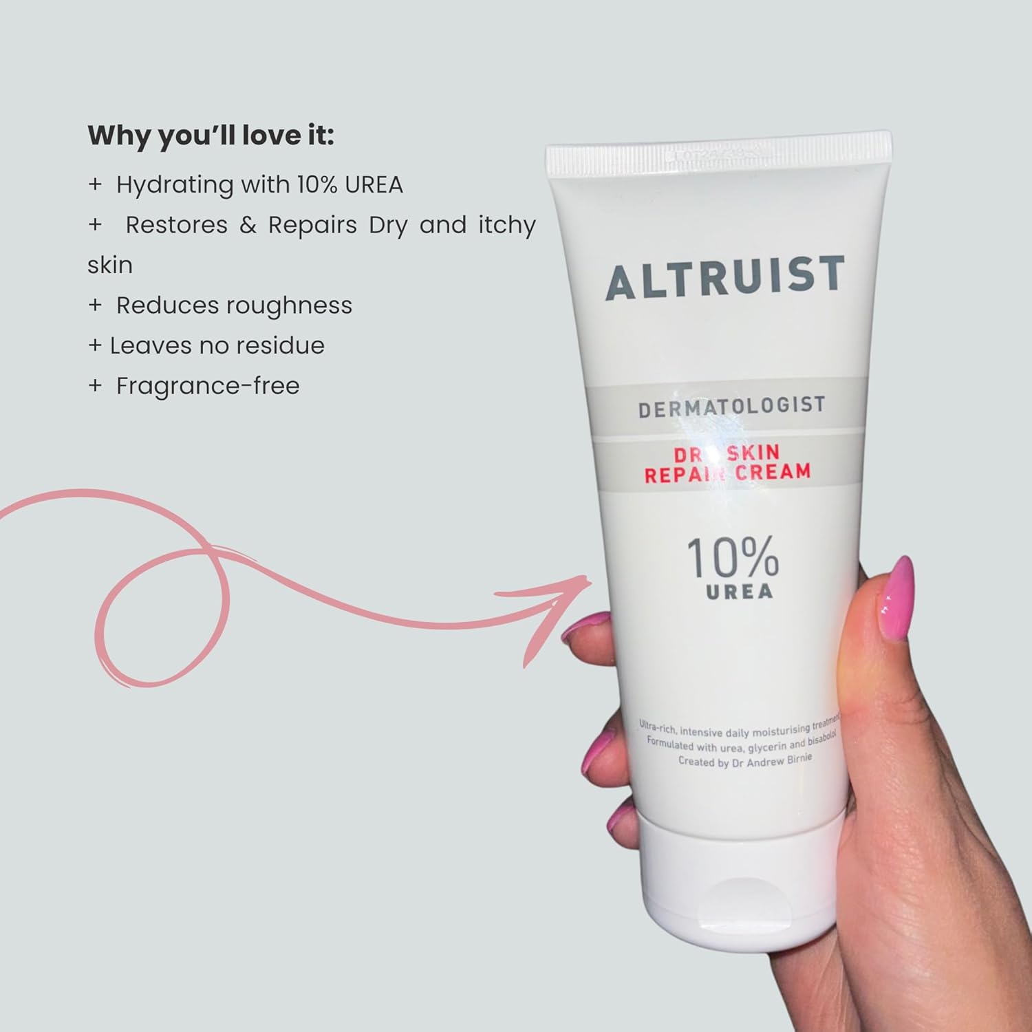 ALTRUIST. Dermatologist Dry Skin Repair Cream 10% Urea – Medical grade moisturiser with Glycerin and Urea by Dr Andrew Birnie, suitable for sensitive skin – 200 ml
