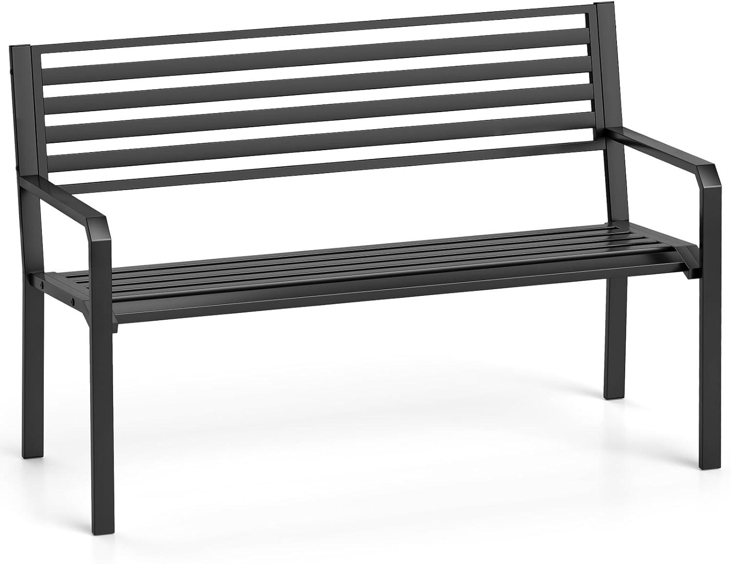 Tangkula 50” Outdoor Metal Park Bench, Patio Slatted Garden Bench for 2-3 People with Armrests & Backrest, Heavy-Duty Modern Seating for Backyard, Poolside, Porch