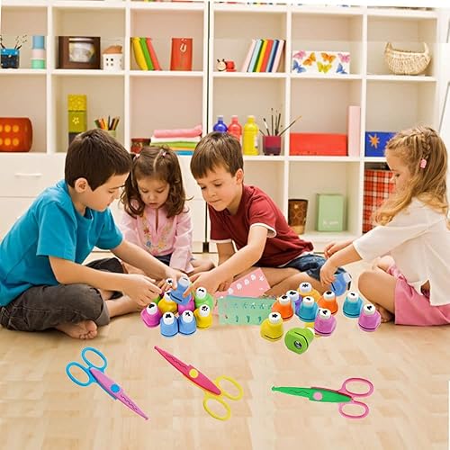 Miniatura 8 de Qtopun - Perforadora de papel y tijeras decorativas, 6 tijeras creativas y 12 piezas de cortadores de borde de encaje para manualidades, fotos de