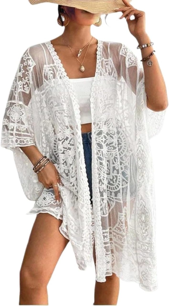 Womens Sexy Hollow Lace Cardigan Beach Water With A Pullover Bikini Smock cover ups for swimwear