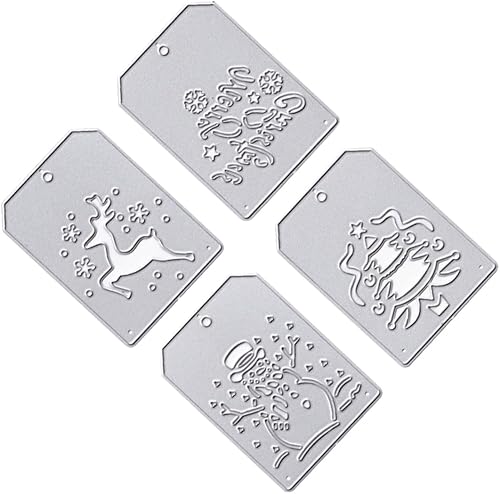 EXCEART 4 piezas de etiqueta de Navidad troquelado copo de nieve troquelado tarjetas de Navidad renos troquelados decoración de metal decoración de