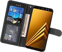 Vista 3 de Asuwish Funda tipo cartera compatible con Samsung Galaxy A8 Plus 2018 y protector de pantalla de vidrio templado, soporte para tarjetas de crédito