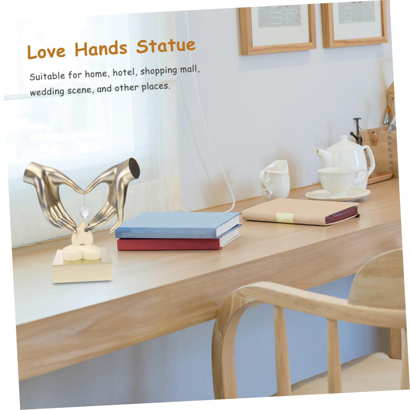 Lurrose Herzfigur aus Kunstharz Liebesstatue Paar Hände Ornament Tischdekoration Valentinstag Jubiläumsgeschenk Beige
