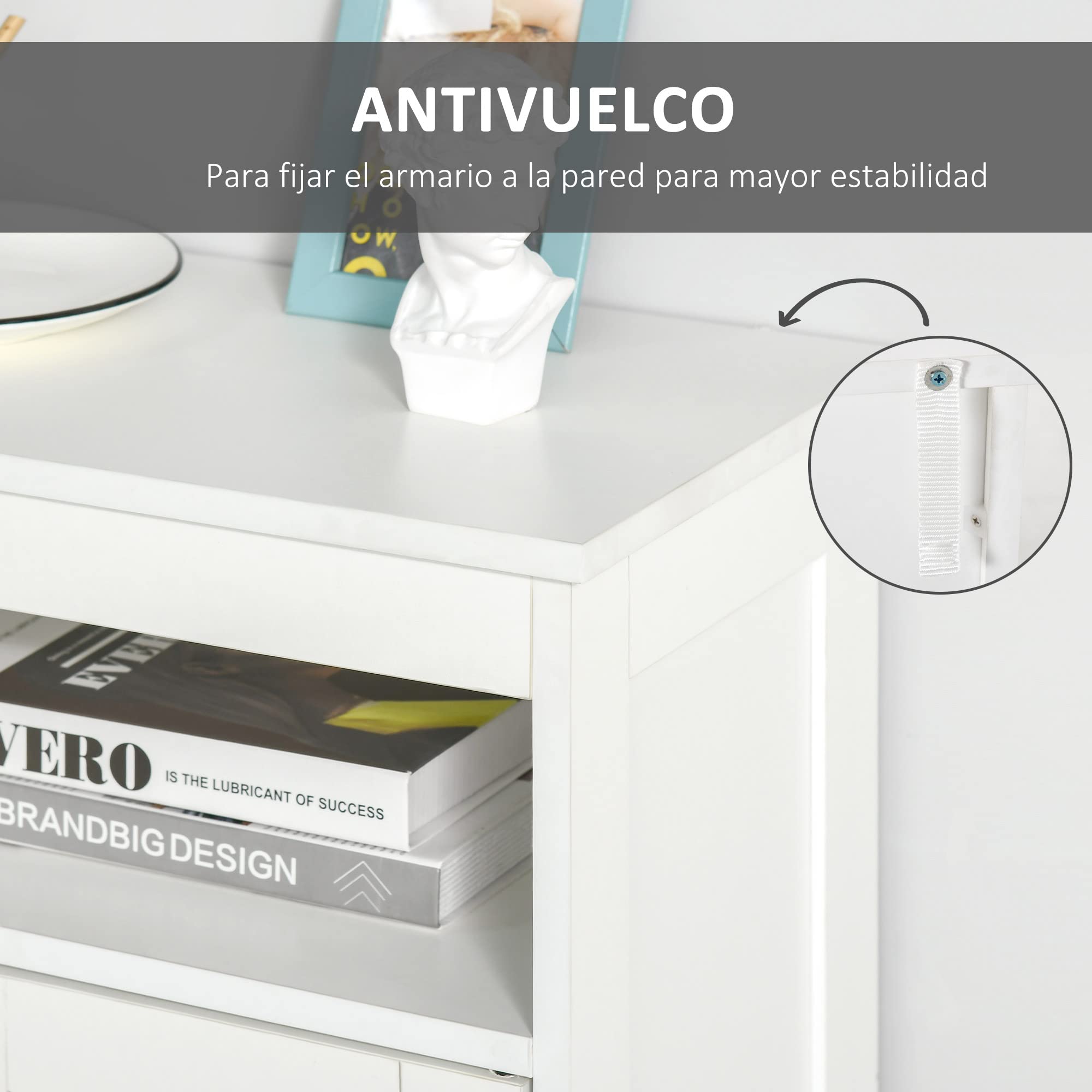 HOMCOM Armario Auxiliar de Baño 2 Puertas para Salón 60x30x80 cm Blanco