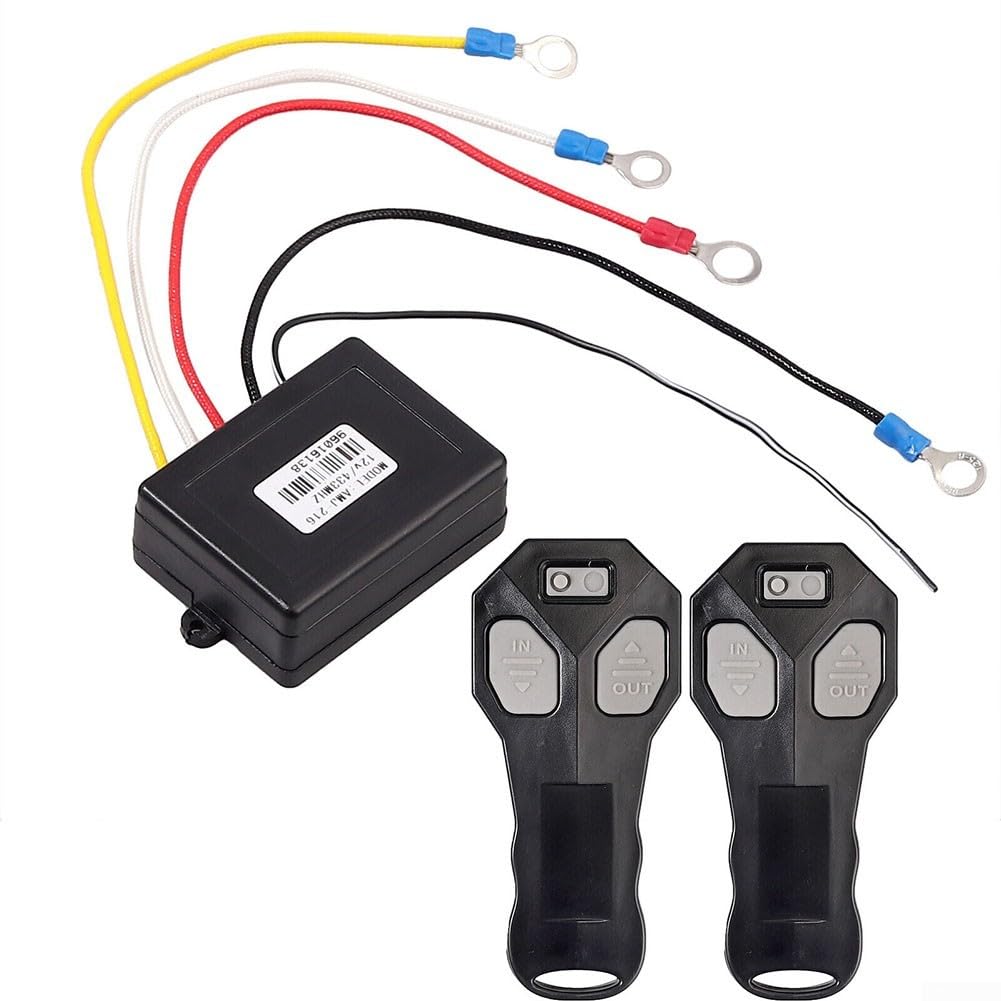 Gdfnmogo Kit de control remoto inalámbrico de cabrestante eléctrico de 12 V 24 V con alcance de 30 m, receptor impermeable para vehículos todoterreno, 2 mandos a distancia incluidos