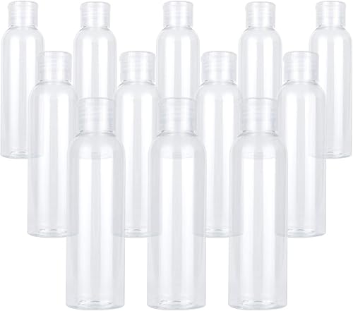 TRENDBOX Paquete de 12 botellas vacías de plástico con tapa abatible para champú, lociones, jabón corporal líquido, crema (4 onzas  4.1 fl oz), Multi