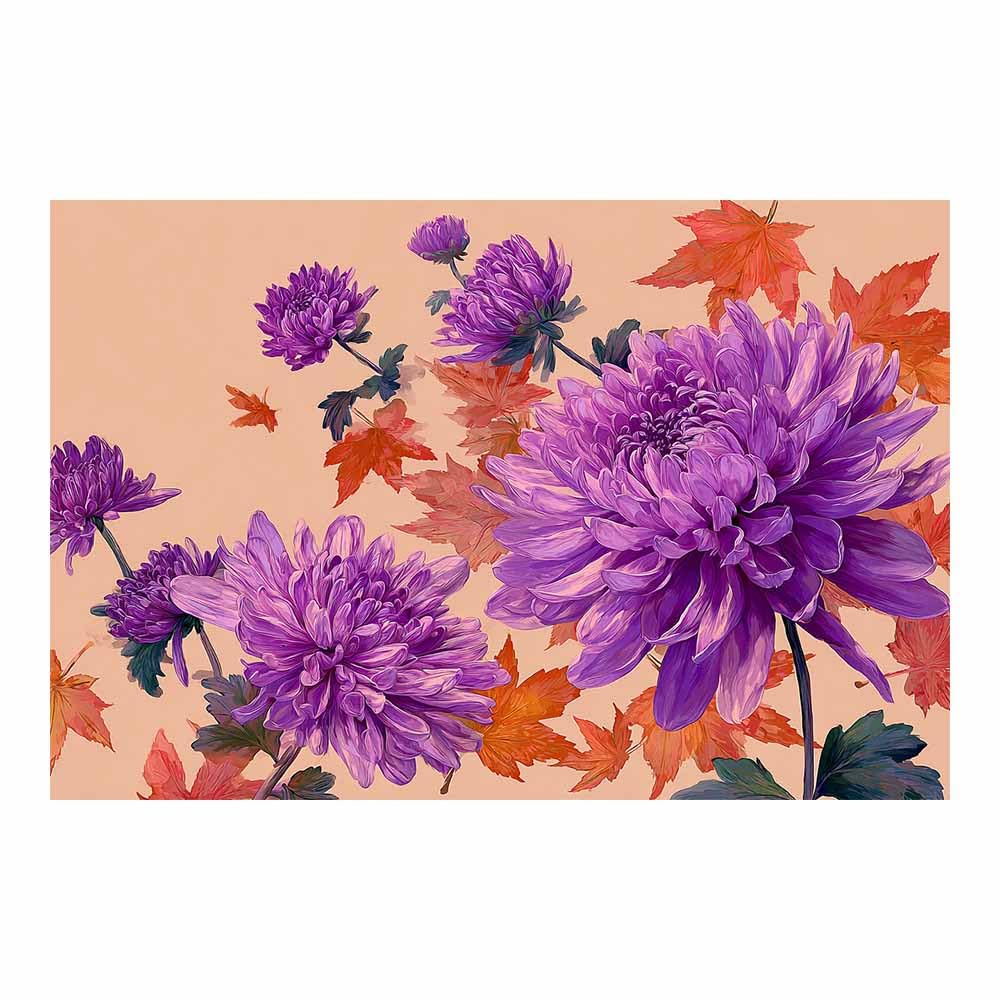 Xeniou Multicolor Flowers Wall Art Purple Chrysanthemum Maple Canvas Wall Art, For Living Room Bedroom Restaurant Home Office Wall Decoration(Multicolor)-70X100cm Unframed