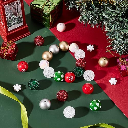 SUNNYCLUE 1 Box 50Pcs 10 Styles 20mm Christmas Bead Set Large Acrylic Bead Bulk Snowflake Loose Bead Mini Round White Red Winter Xmas Holiday Spacer Bead for jewellery Making Charms DIY Necklace Adult - Image 4