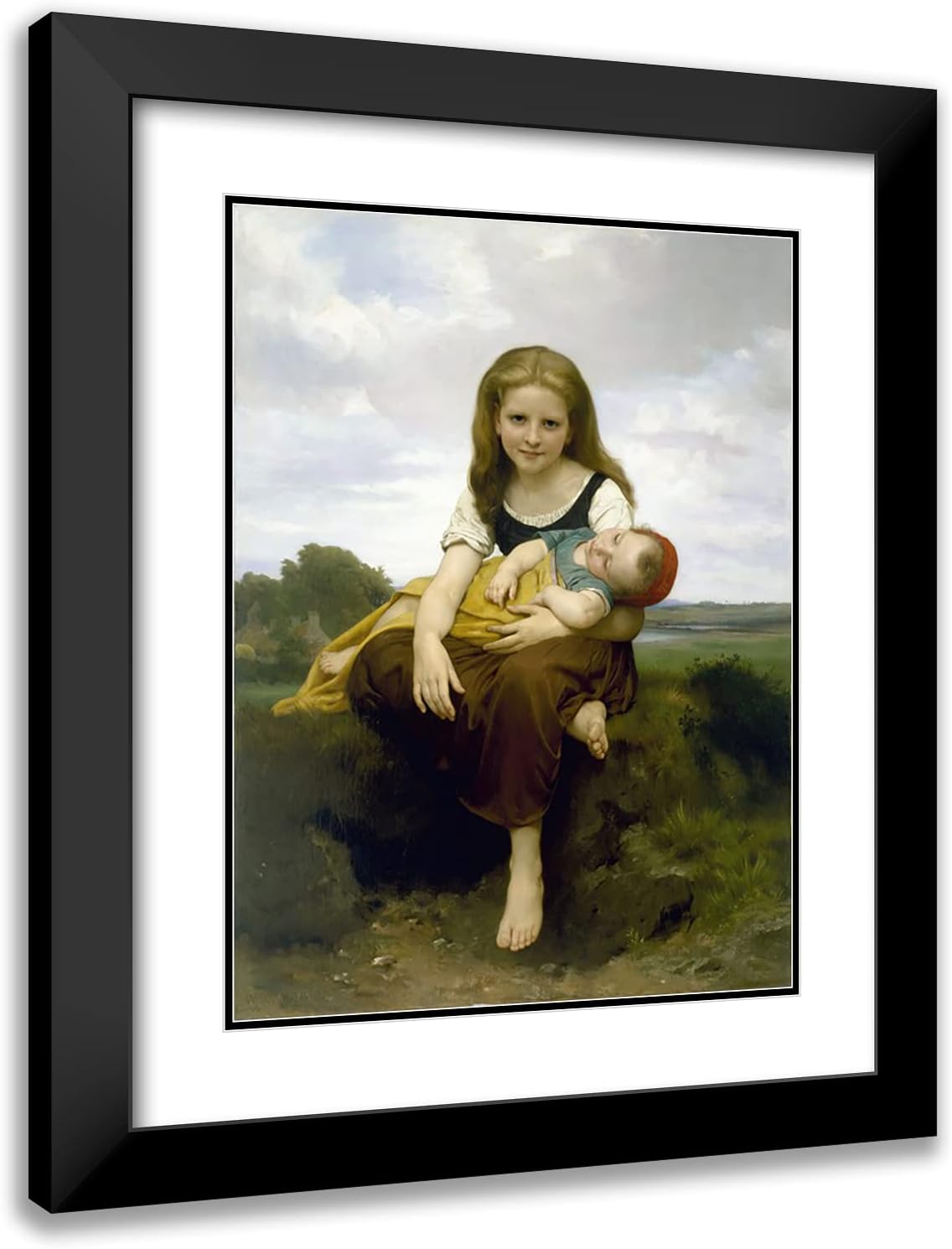 ArtDirect William Bouguereau 14x18 Black Modern Frame and Double Matted Museum Art Print Titled - The Elder Sister (1869)