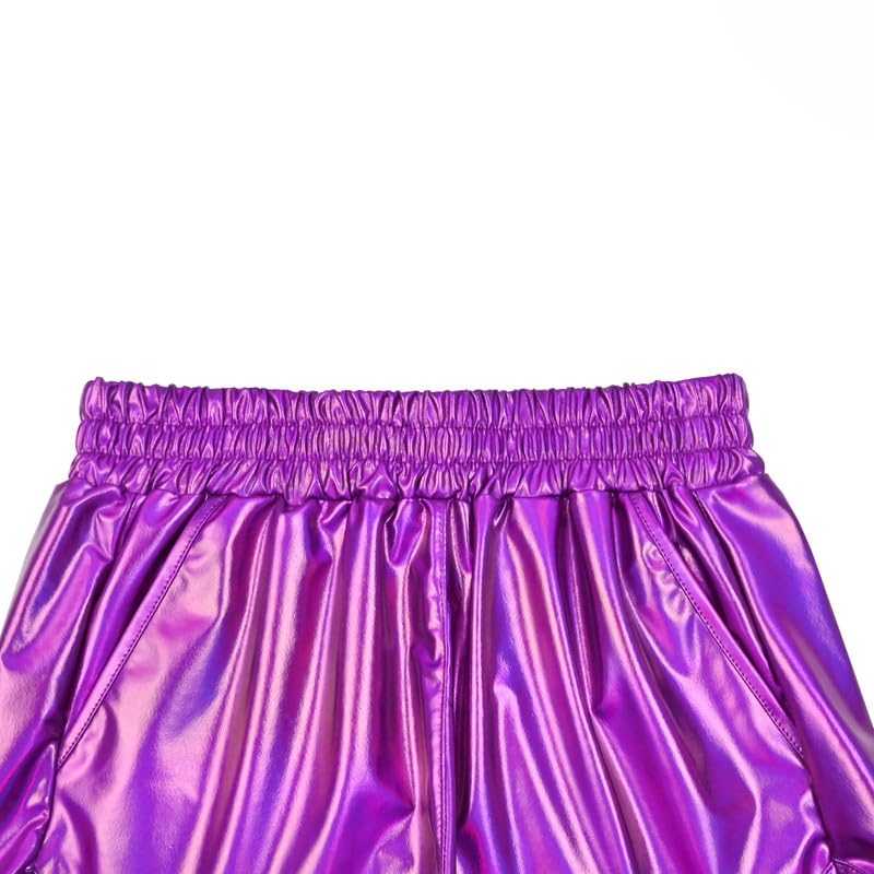 Image of Perfashion Women's Metallic Shiny Shorts Sparkly Hot Yoga Outfit