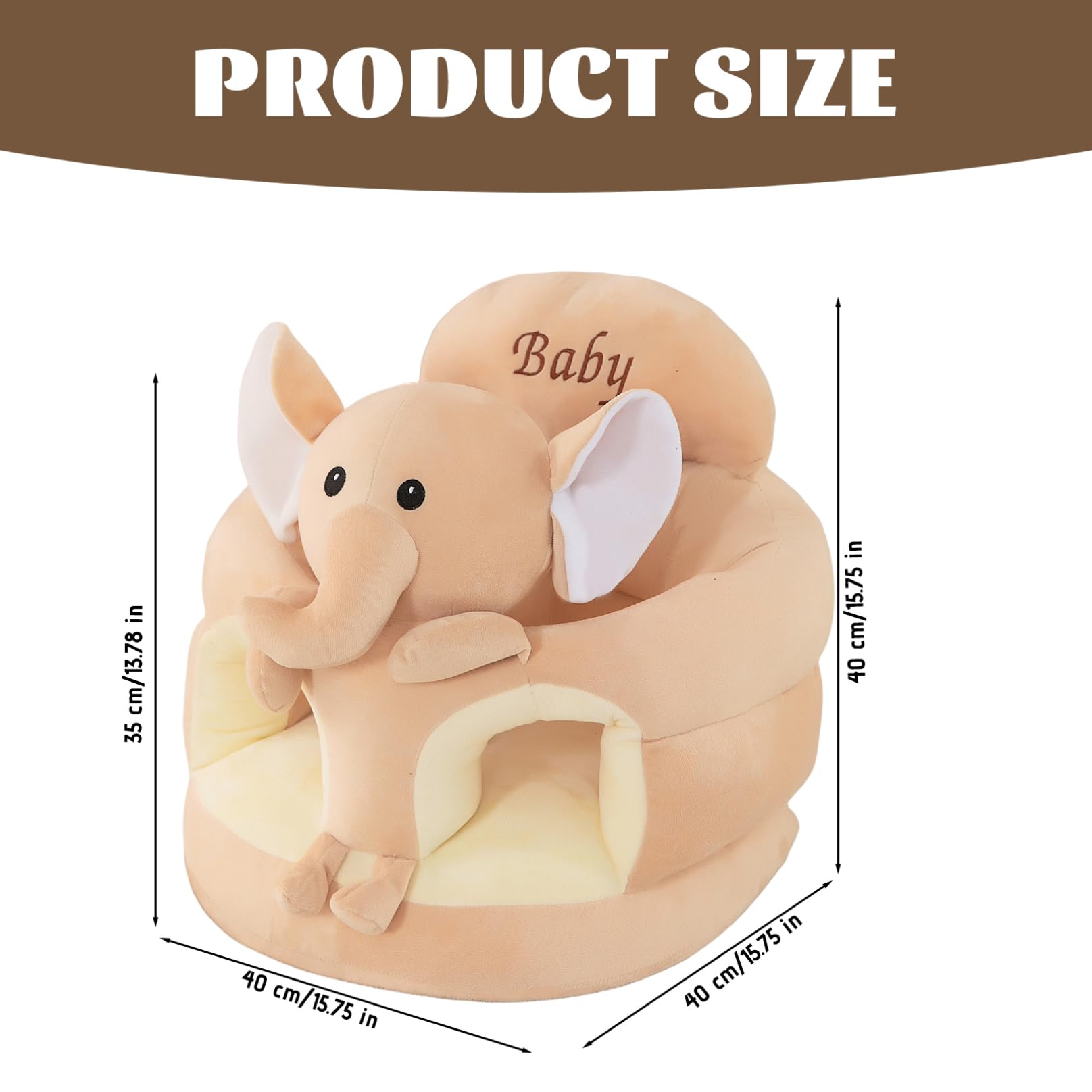 Seggiolino da pavimento per bambini in peluche con animali dei cartoni animati, 45x45 cm Sedia da pavimento con supporto per la schiena per neonato con elefante carino, seggiolino per bambini per sed