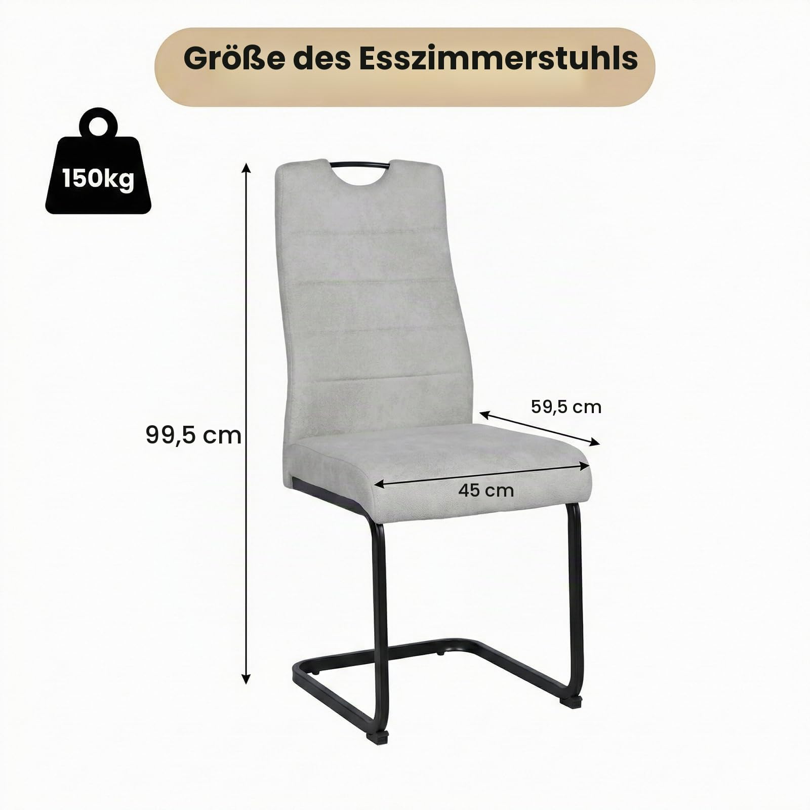 JIEXI Esszimmerstühle 4er Set, Freischwinger Schwingstuhl, Hohe Rückenlehne, Wohnzimmerstuhl 150kg belastbar, Moderner Designstuhl für Esszimmer Küche, Grau