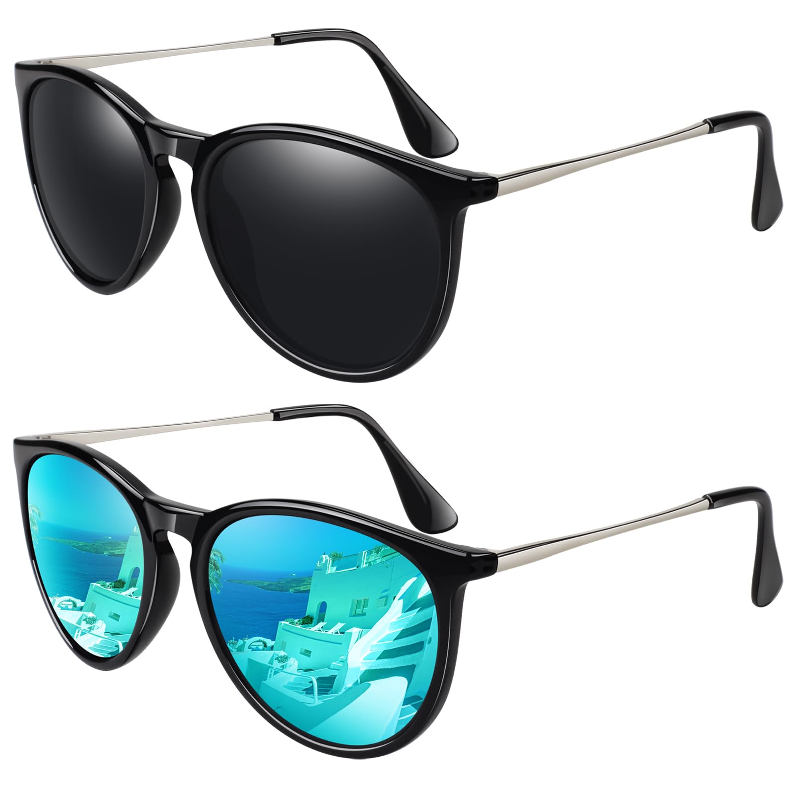 LINVO Sonnenbrille Damen Polarisiert Retro Runde Vintage Designer Stil UV400 Schutz