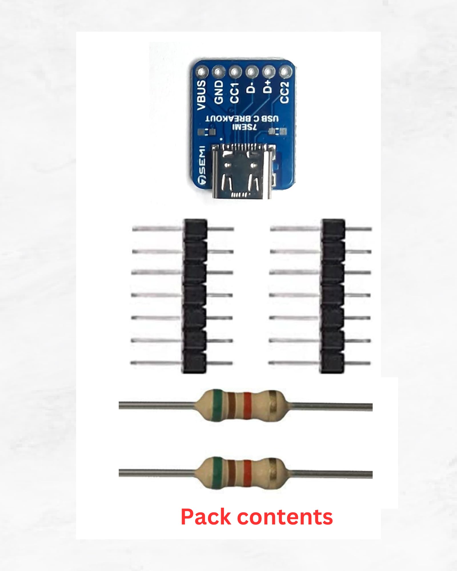 Produktbild von 10x USB-C Breakout Board, 6-Pin 2,54 Mm, Für Breadboard & DIY – Einbaubuchse, Bis 3A, Mit Befestigungslöchern