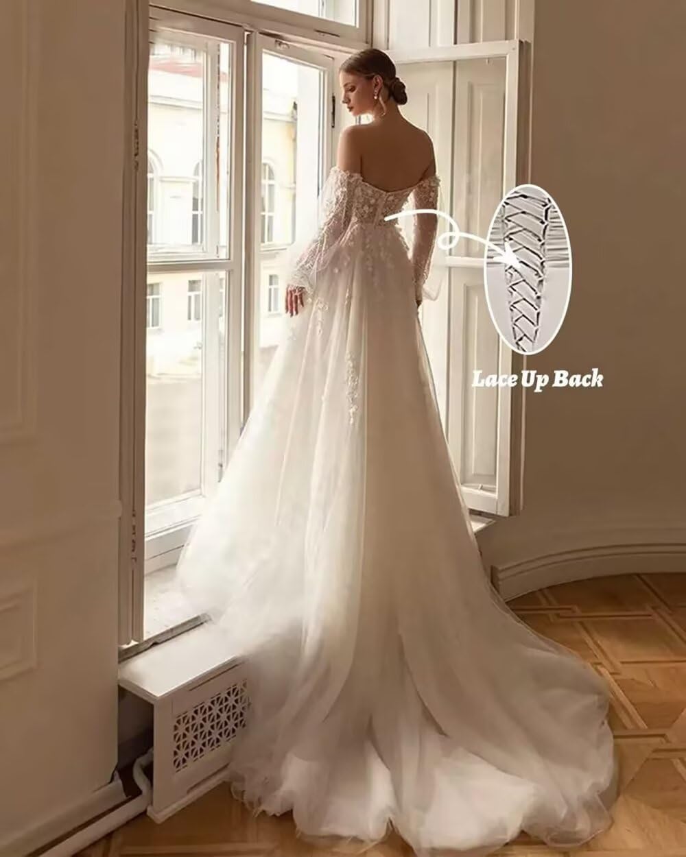 Lace Wedding Dresses for Bride 2026 V Neck Boho Beach Bridal Gowns with Train BOF35