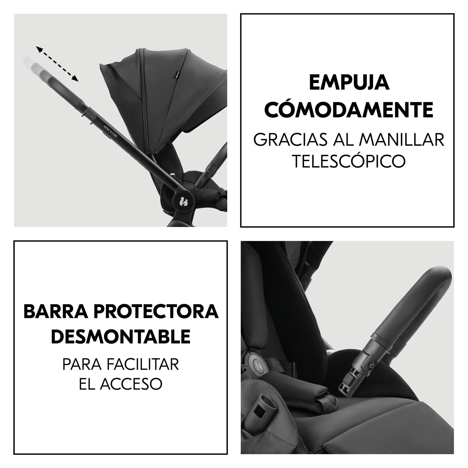 hauck Move N Care Set Carrito Bebe 2 en 1 - Carro con Capazo Grande desde el Nacimiento hasta 22 kg, Silla de Paseo Ligera Reversible y Reclinable, Suspensión, Protección UV 50+, Cesta XL - Negro