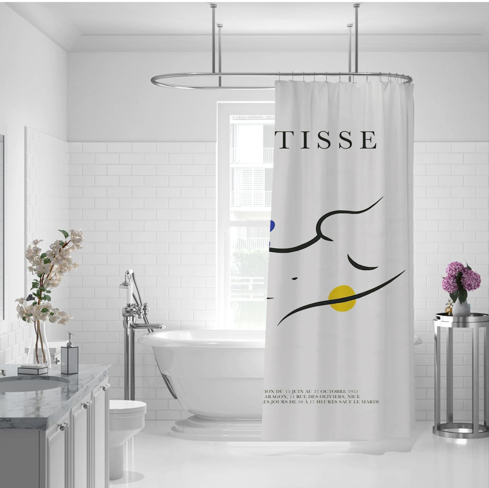Ligne Abstraite Henri Matisse Rideau de Douche Nordique Moderne Tissu Lavable en Machine Rideau Multi Taille avec Crochets pour décor de Salle de Bain 180x200cm