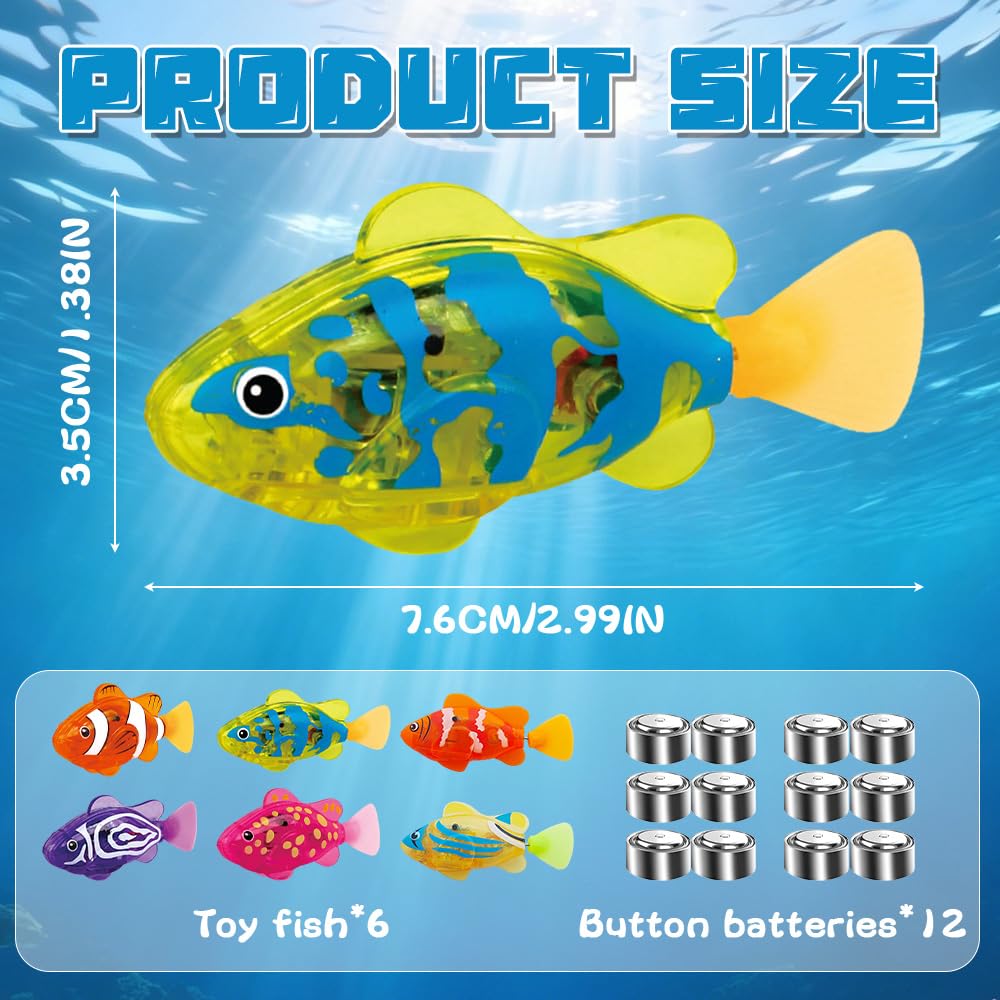 Robo Fish - 6 pesci robotici elettronici per animali domestici, con pesci galleggianti luminosi, giocattoli riutilizzabili per animali domestici, piscina, vasca da bagno, acquario