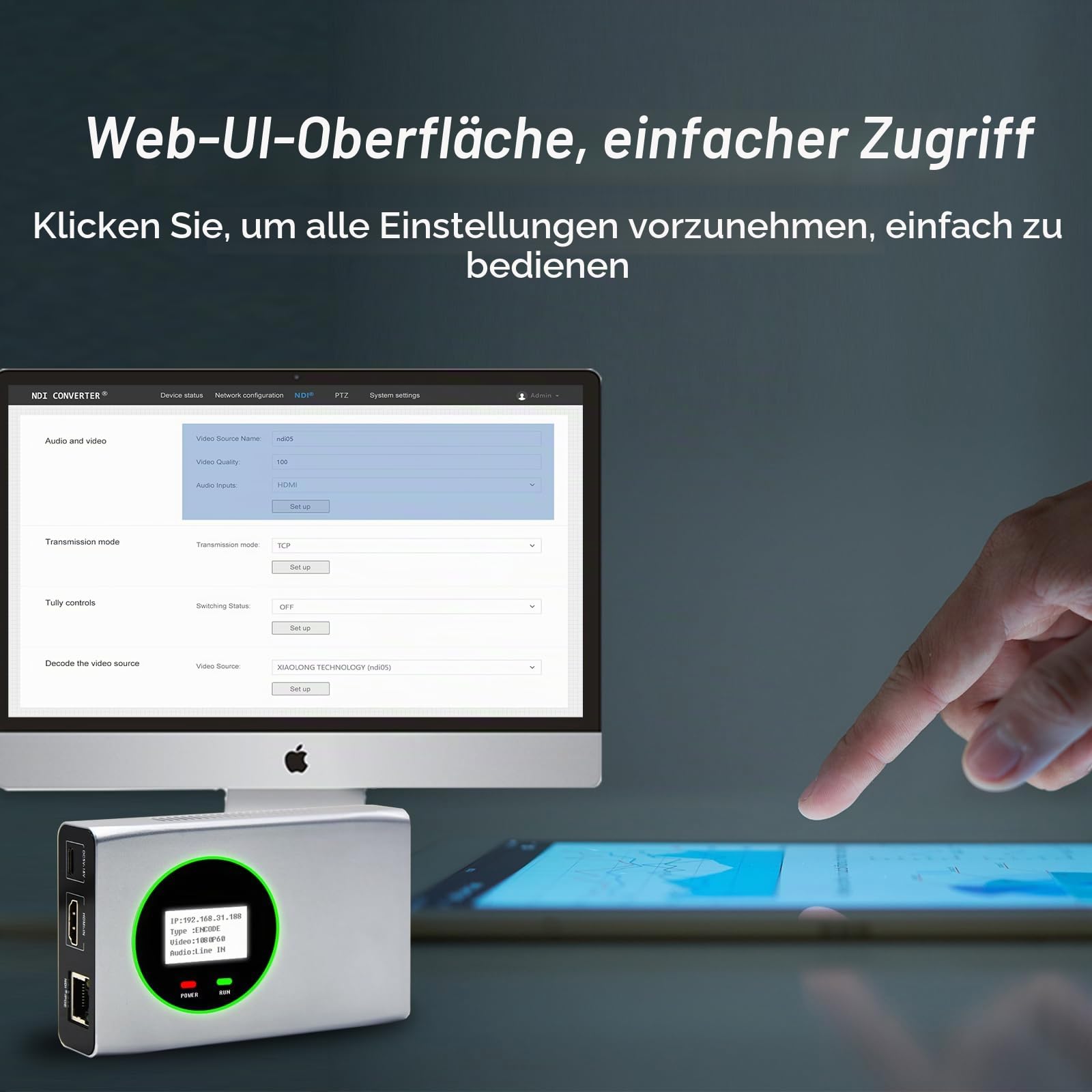 FULL NDI Encoder Decoder, 1080P@60 HDMI zu Full NDI, NDI-Videokonverter mit HDMI-Loopout, Tally-Light-PTZ-Steuerung für die Übertragung von Live/TV-Programmvideoproduktionen