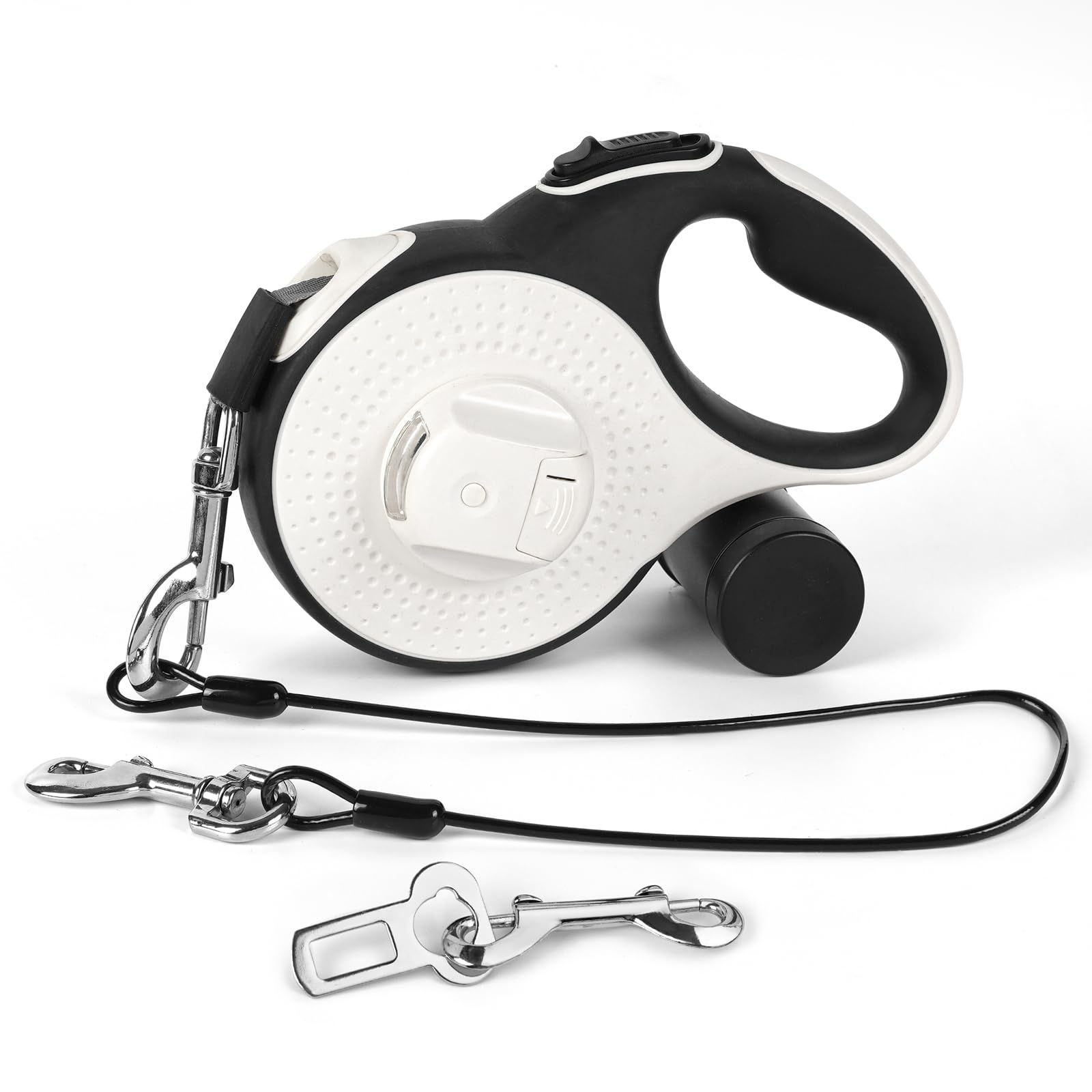 Correa retráctil resistente para perros grandes, 26 pies con cable a prueba de masticación, dispensador, luz LED, 2 bolsas para excrementos. 360° sin enredos, freno y bloqueo de un botón, hasta 100