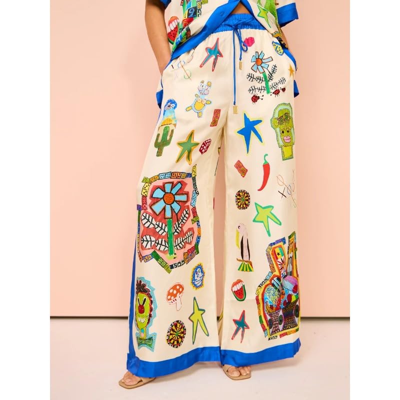 Women's Casual Summer 2 Piece Beach Outfit Button Down Shirt and Wide Leg Pants Pajamas Lounge Sleepwear Sets4