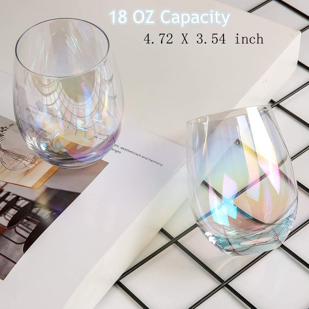 Iridisenti Crystal Stemless Wine Glasses Set Of 6 – 18 Oz Lead-Free Iridescent Glasses For Red & White Wine, Dishwasher Safe - View #2