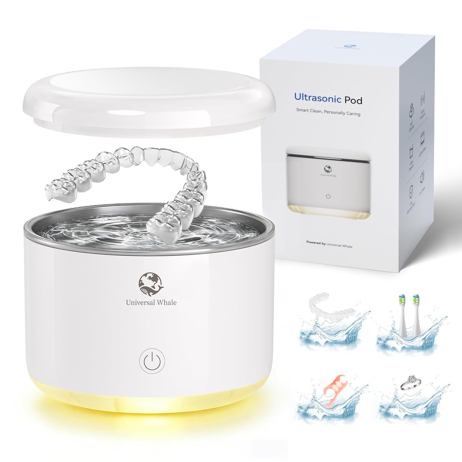 Capsule à ultrasons, machine de nettoyage à ultrasons éclairée améliorée, nettoyeur à ultrasons pour supports de fixation, prothèses, protège-dents, appareils dentaires, aligneurs