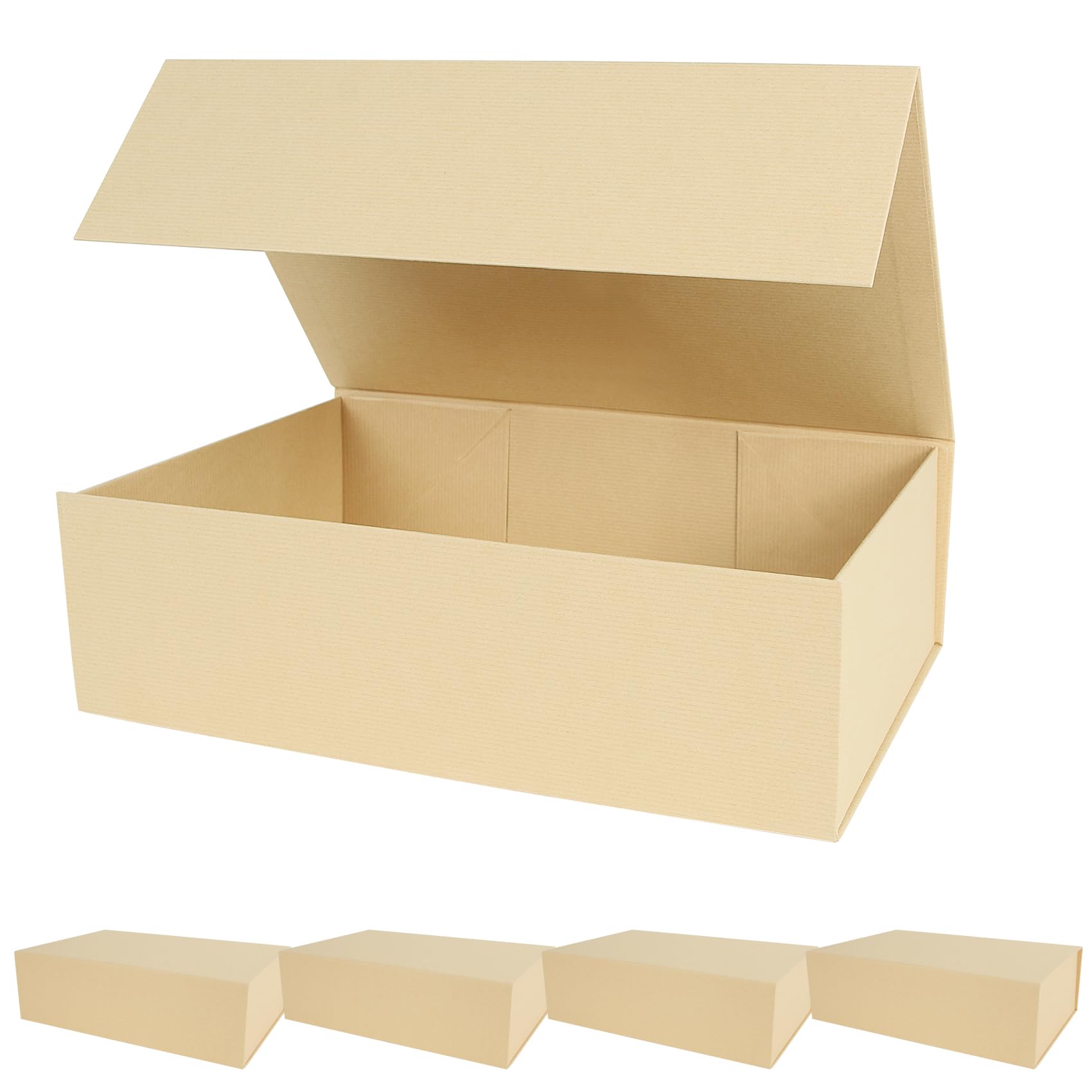 Aimyoo, Striped Brown Magnetic Gift Boxes with Lids, 35 x 23 x 11 cm, Large Rectangular Folding Box for Gifts, Set of 5 โ image 1