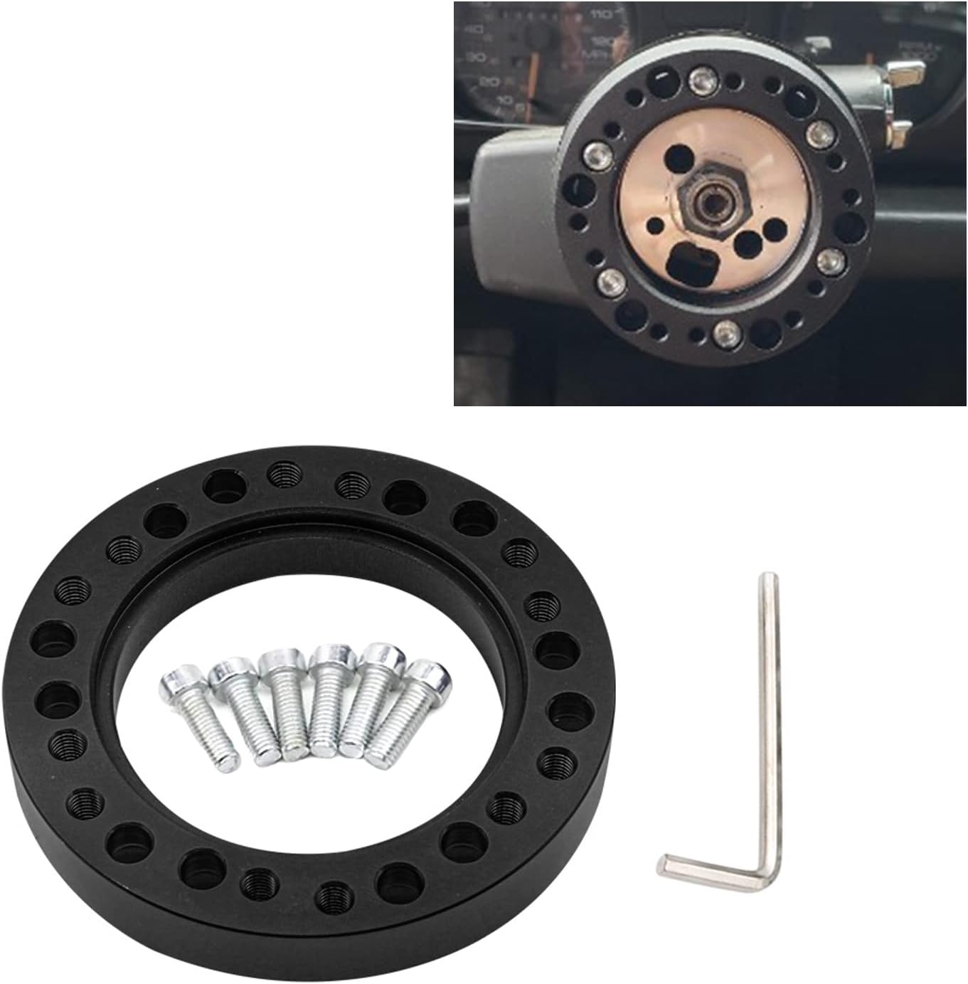 QODOLSI Pack-1 Steering Wheel Elevator Kit, 12.5mm/0.49" Aluminum Steering Wheel Adapter Spacer, Steering Wheel Hub Adapter for Most Cars SUVs and Trucks (Black)