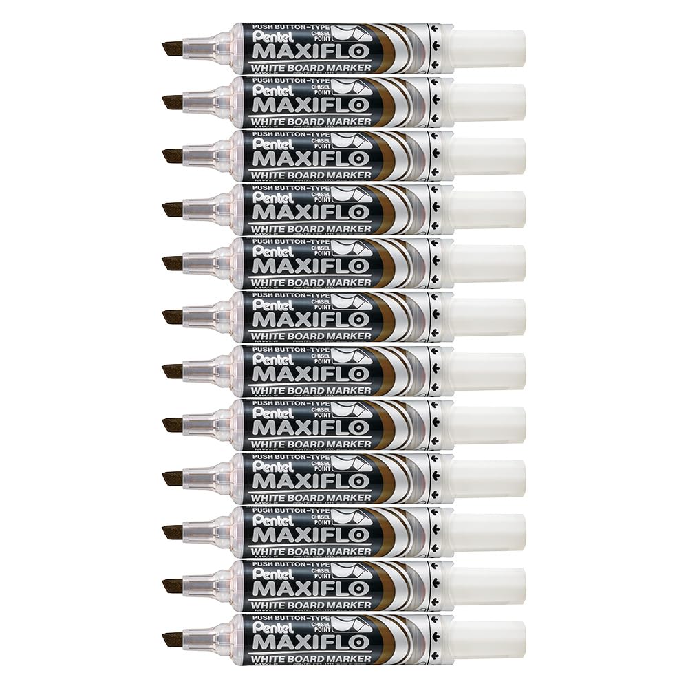 Pentel Maxiflo – Lote de 12 rotuladores para pizarra blanca punta cuadrada Large tinta líquida, color marrón