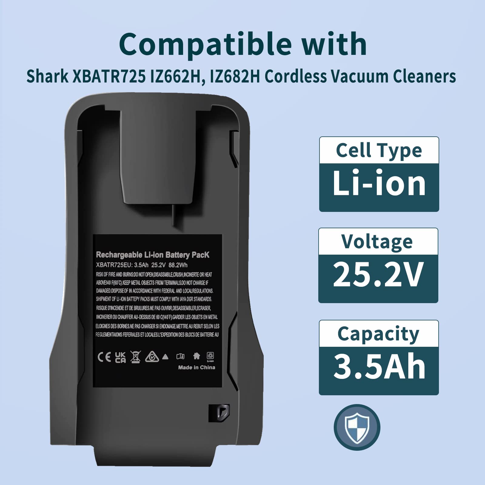 Szxtdzsw 25.2V 3500mah Replacement for Shark XBATR725 Battery,Compatible with Shark IZ662H IZ682H IZ640H Cordless Vacuum Cleaners.Black