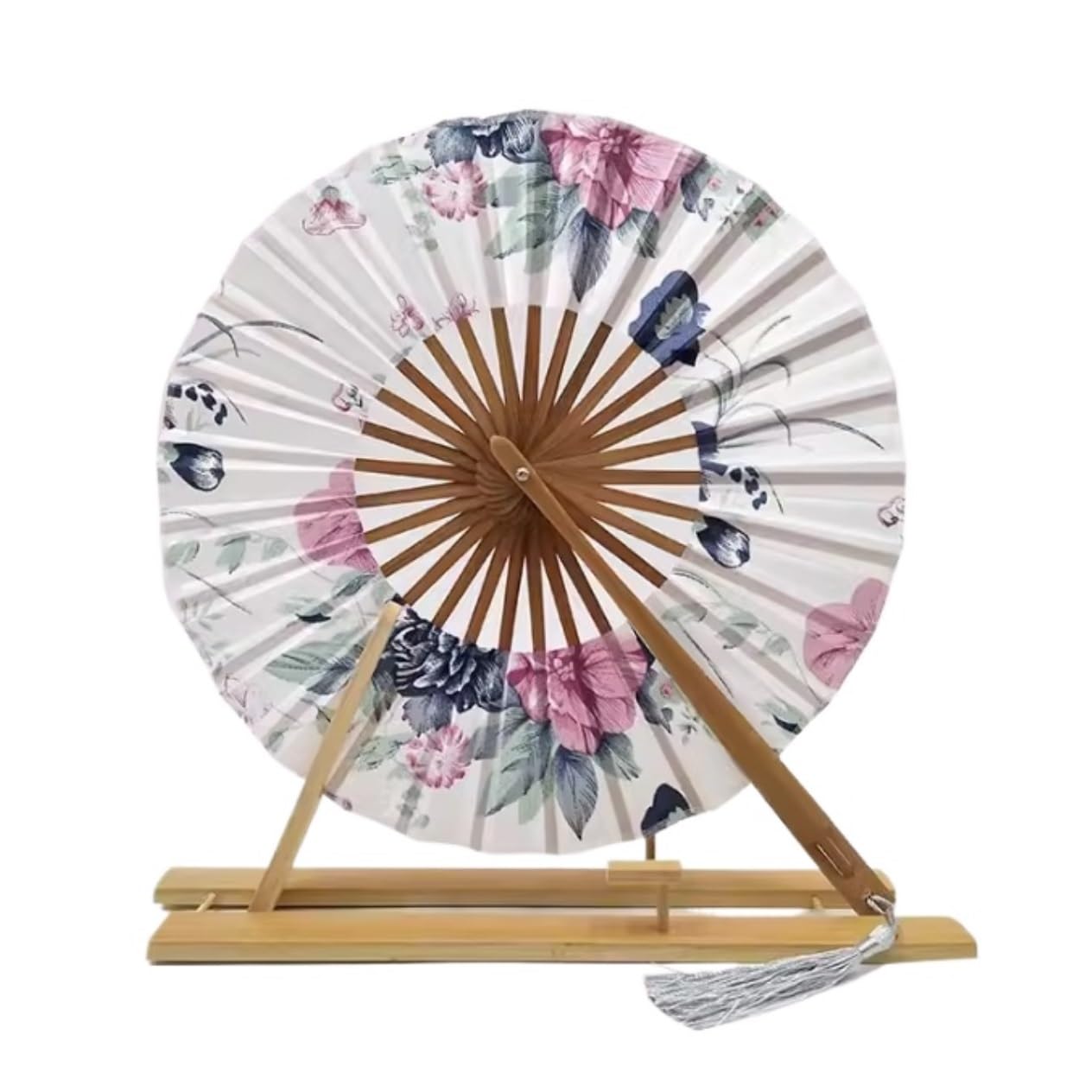 DANNMPX Display Fans Folding Hand Fan Japanese Sakura Flower Pocket Round Circle Party Decor Bamboo Hand Held(R)