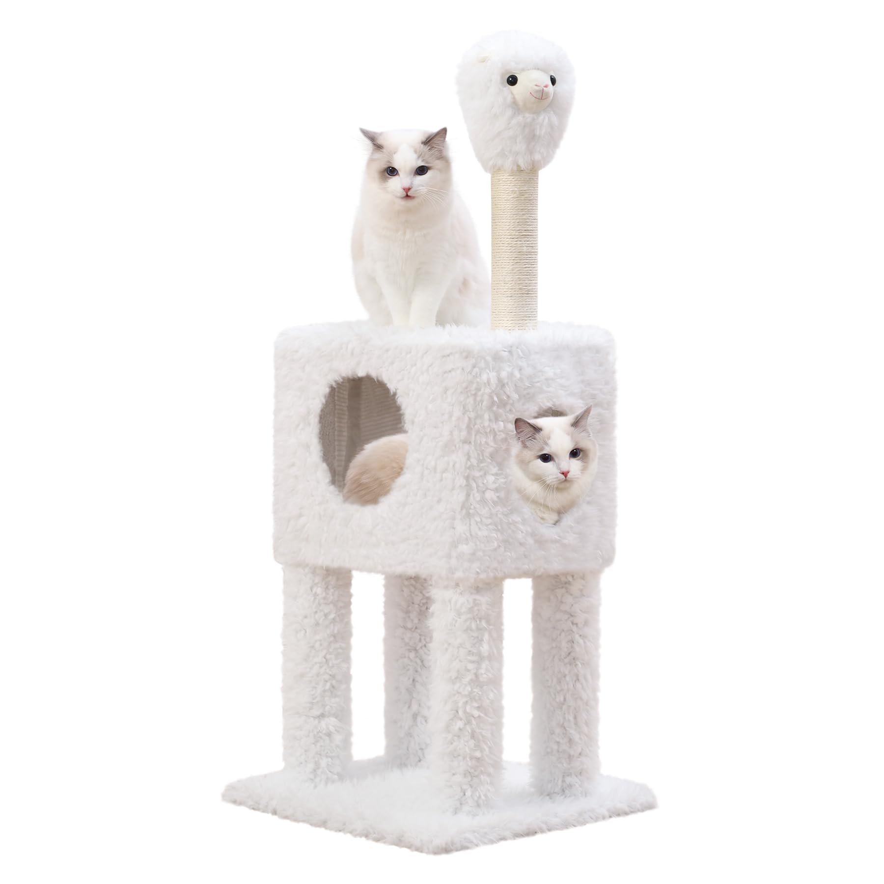 KSIIA Cute Cat Tree 45 Inch Alpaca Tall Cat Tree Tower for Indoor Cats with Scratching Post and Cozy Condo Modern Kittens Climbing Furniture