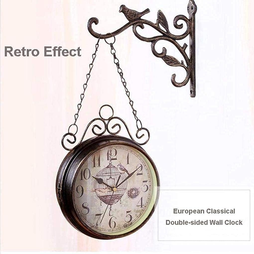 Wall Clock Art Clock Outdoor Wall Clock Weatherproof, Double-Sided Garden Ornaments, Easy to Read Numbers European Style Classical Hanging Clock Wall Decor Clock