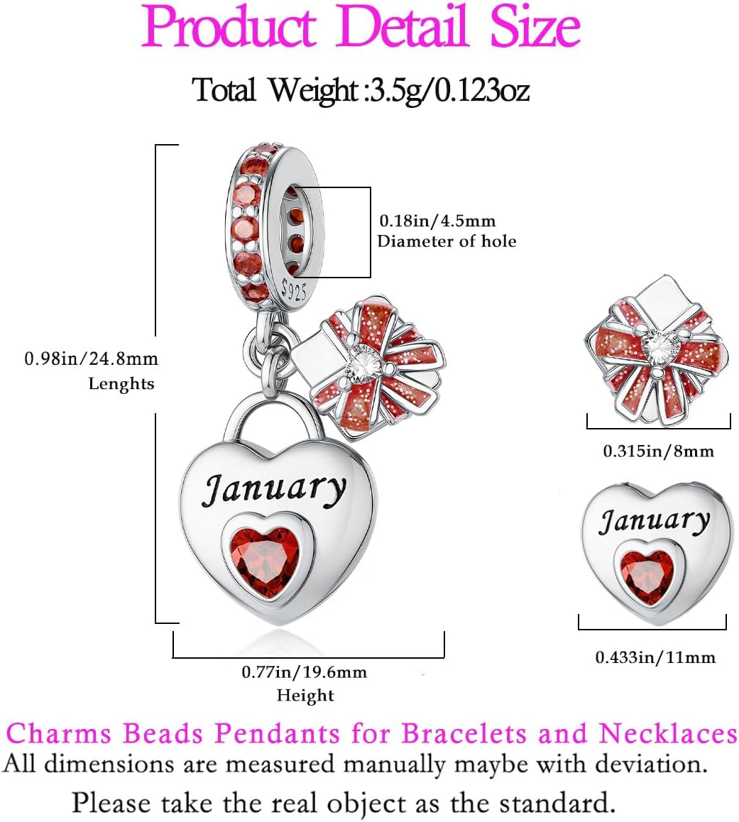 925 Sterling Silver Heart Birthstone Charms for Bracelets and Necklaces Happy Birthday Christmas Women&Mom Jewelry Gifts - Image 4