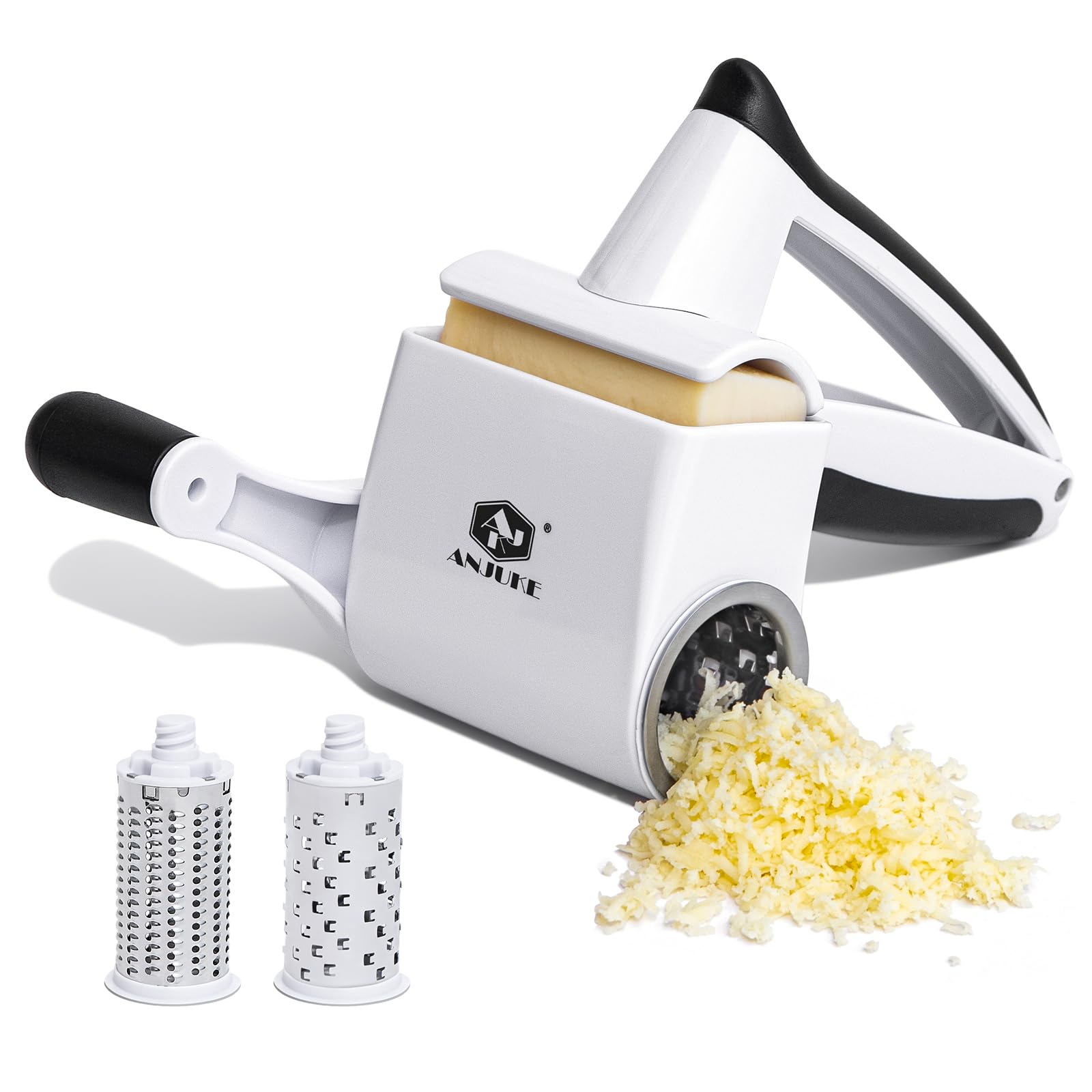 Parmesanreibe, Classic Käsereibe mit Kurbel, 2-in-1 Rotierende Rotary Käsereibe mit 2 Edelstahltrommel für müheloses Reiben von Hartkäse, Schokolade, Nüssen und vielem mehr. Spülmaschinenfest