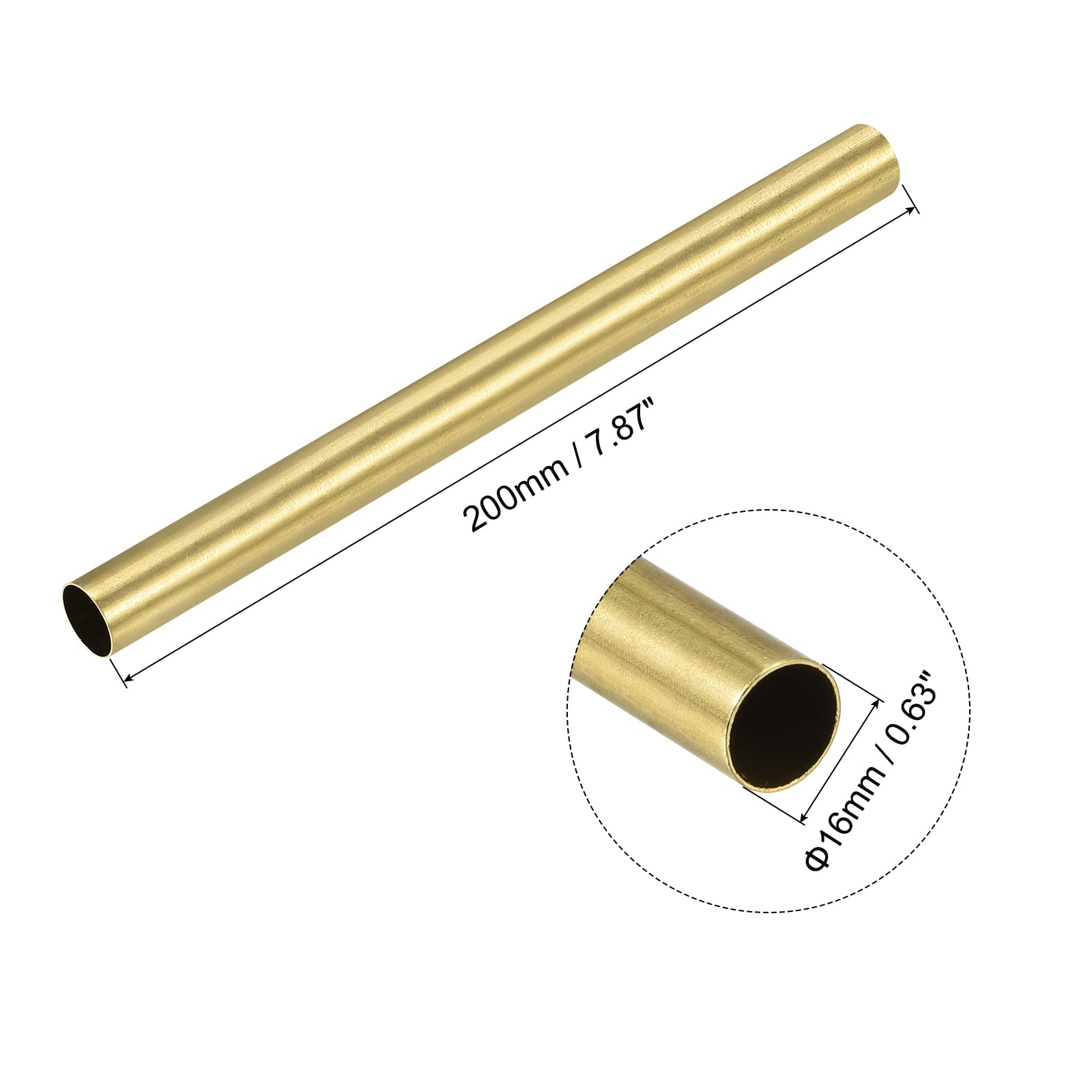 sourcing map Mosiężna rura okrągła 16 mm średnica zewnętrzna 0,5 mm grubość ścianki 200 mm długość rury
