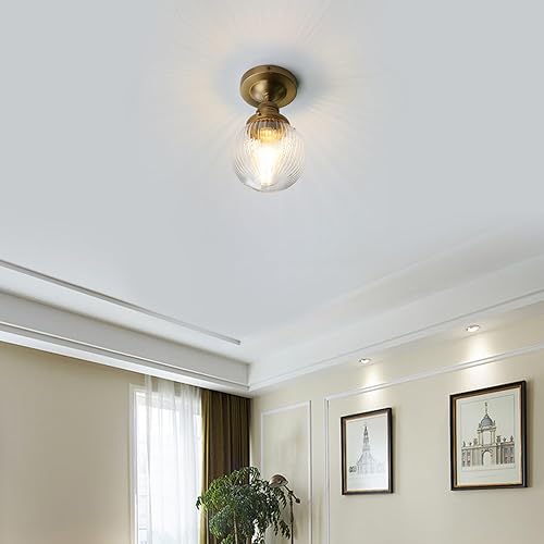 Miniatura 4 de Pathson Modern Semi Flush Mount Ceiling Light Fixture with Striped Globe Glass Shade, Industrial Ceiling Lighting Lamp for Living Room Foyer Hallway