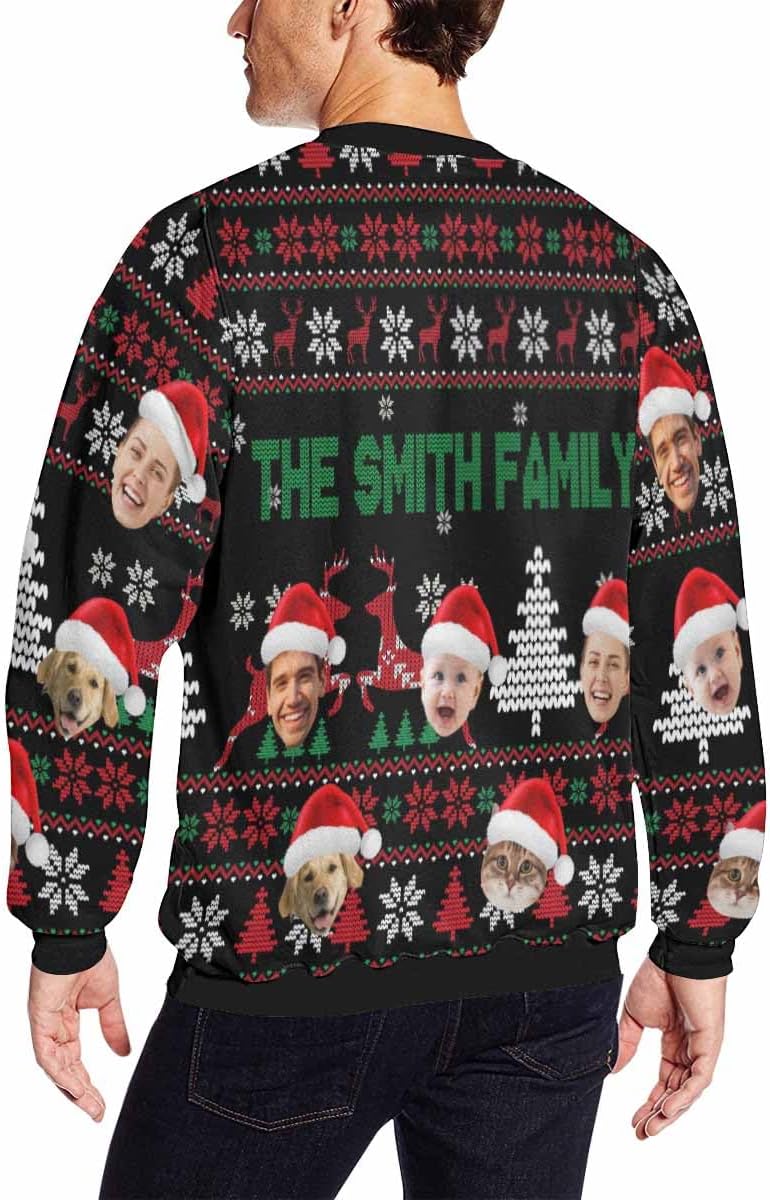 Artsadd Custom Funny Face Ugly Christmas Sweater, Personalized Novelty Print Xmas Sweatshirt with Photo for Men Women Party