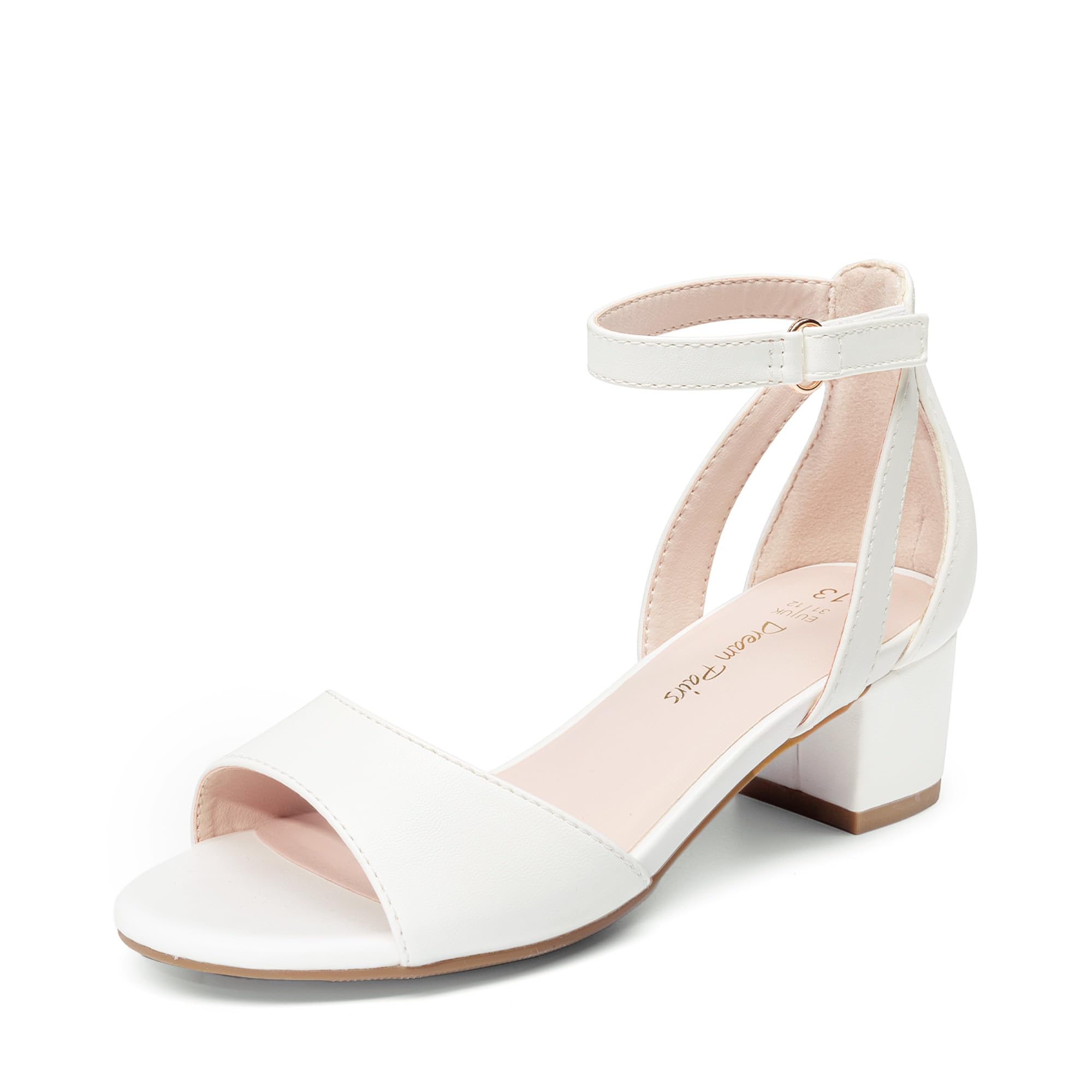 DREAM PAIRS Girls Sandals Chunky Pump Ankle Strap High Heels Dress Open Toe Flower Wedding Party for Little Big Kid