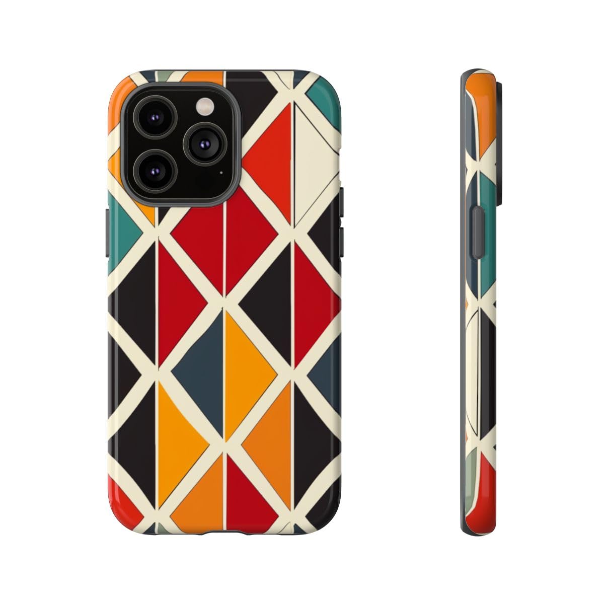 Coque rigide brillante iPhone 14 Pro Max Orange à motif géométrique
